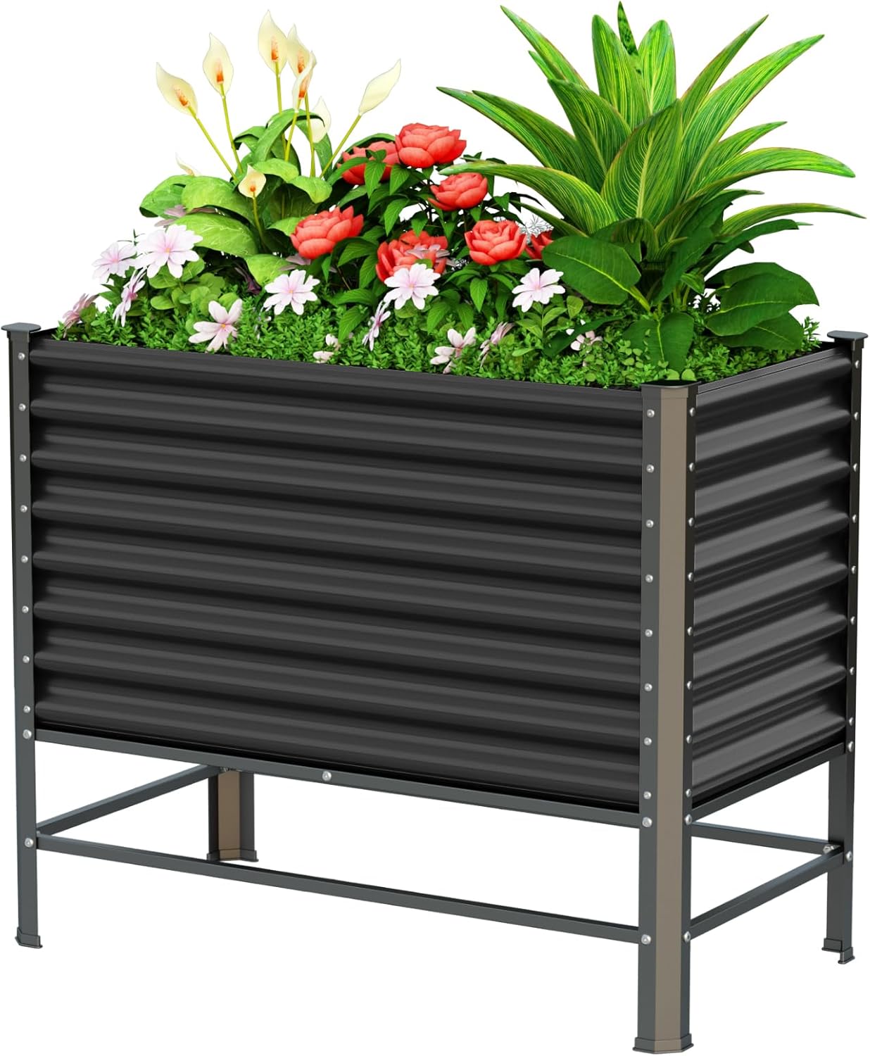 Doniks Raised Garden Bed with Legs, 48×24×37in Large Outdoor Metal Galvanized Garden Planting Box,900lb Capacity for Vegetables Lawn Green Flowers, Fruits, Terrace