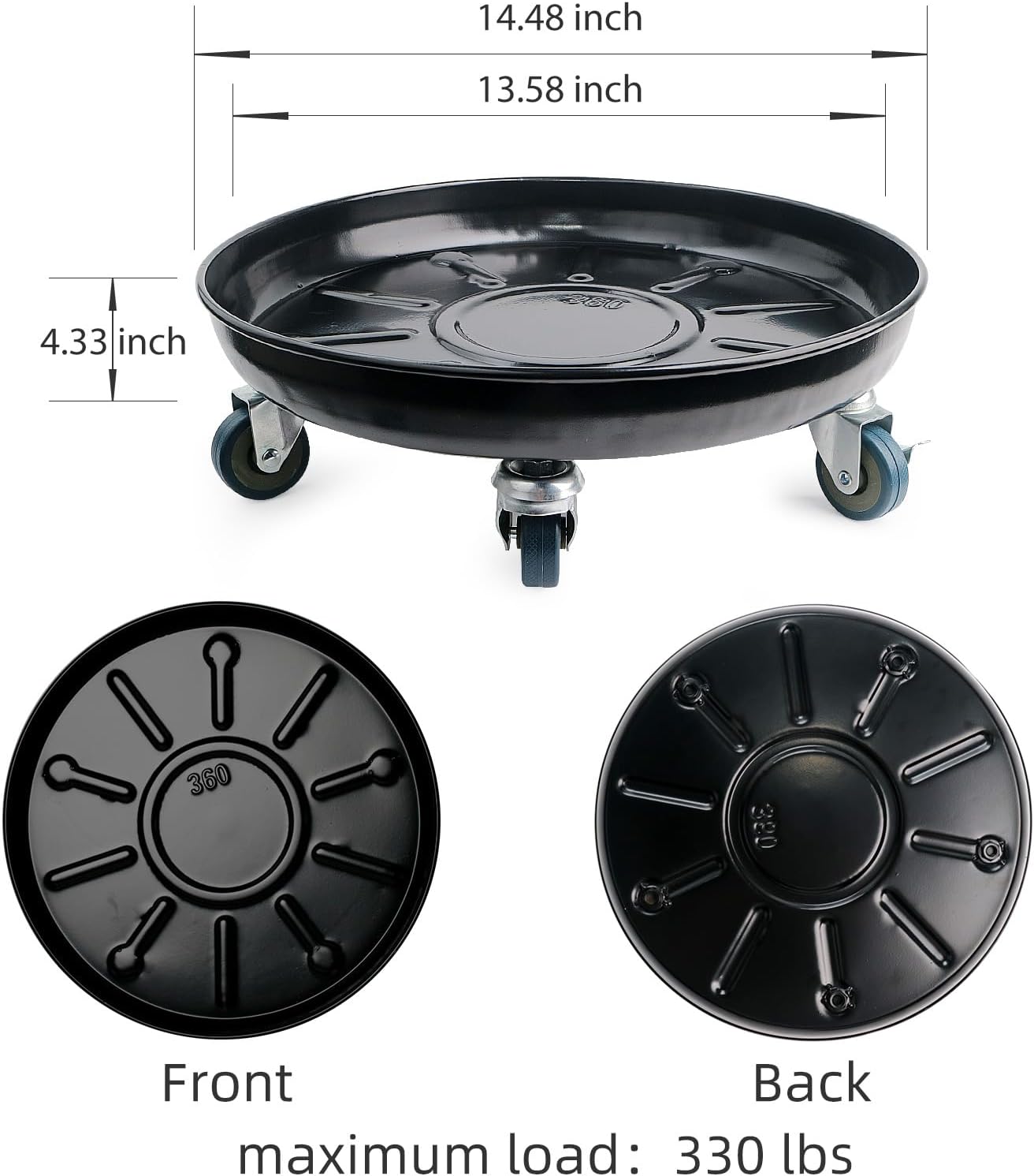 Choclaif Plant Caddy with Wheels,2 Pack Black Heavy Duty Plant Stand with Universal Wheels,Round Pot Trolley for Indoor Outdoor (14)