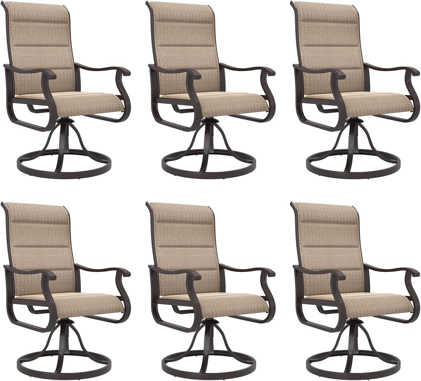 Amopatio Padded Patio Swivel Chairs Set of 6, Outdoor Dining Chairs with Ultra Soft Textilene High Back Seat & Metal Rocker Frame, for Backyard Deck Lawn Garden, Brown