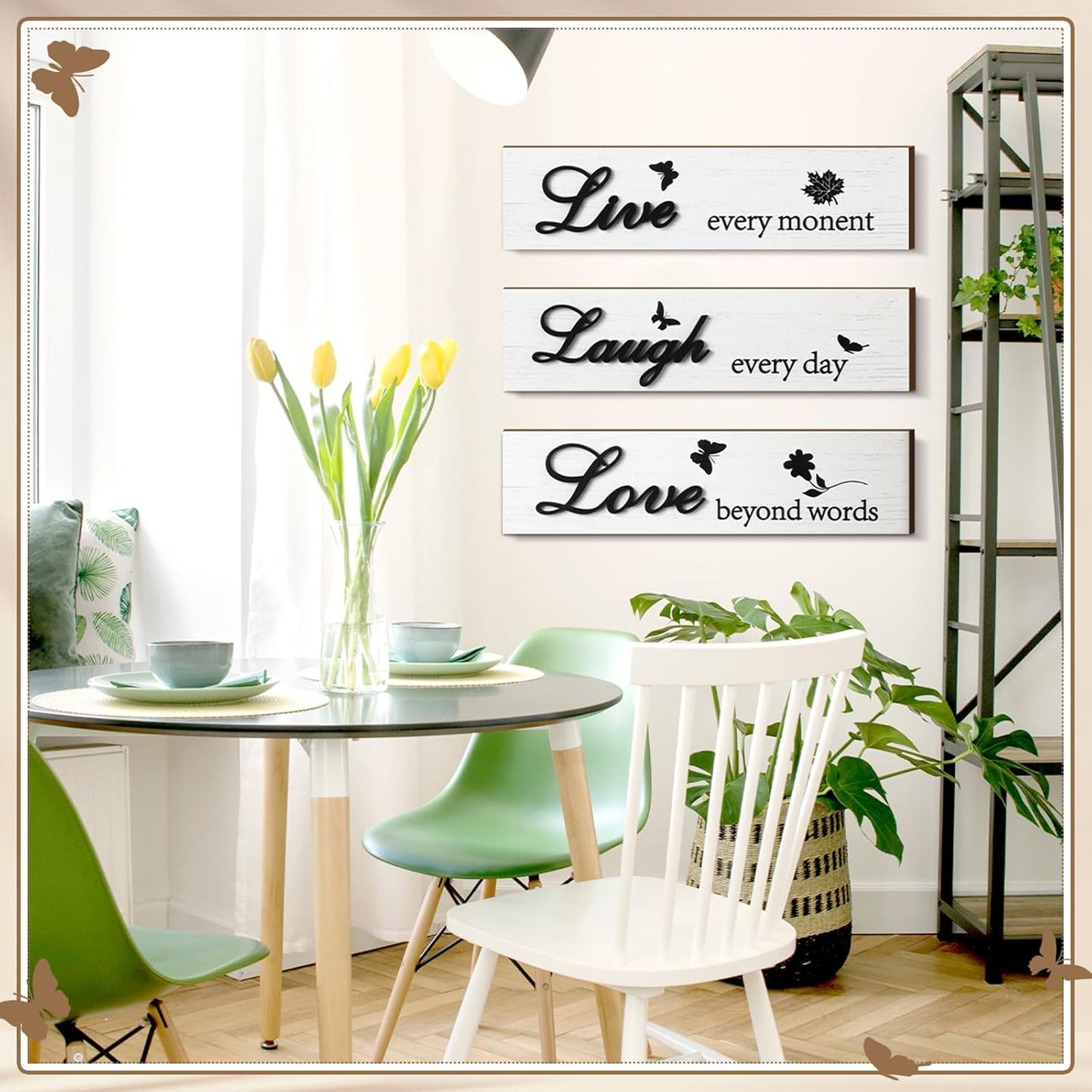 Jetec 3 Pieces Rustic Wood Sign Wall Decor Live Love Blessed Family and Love Quote Sign Farmhouse Wall Mount Decoration for Home Kitchen Living Room, 12 x 3 x 0.2 Inch(White, Black,Classic)