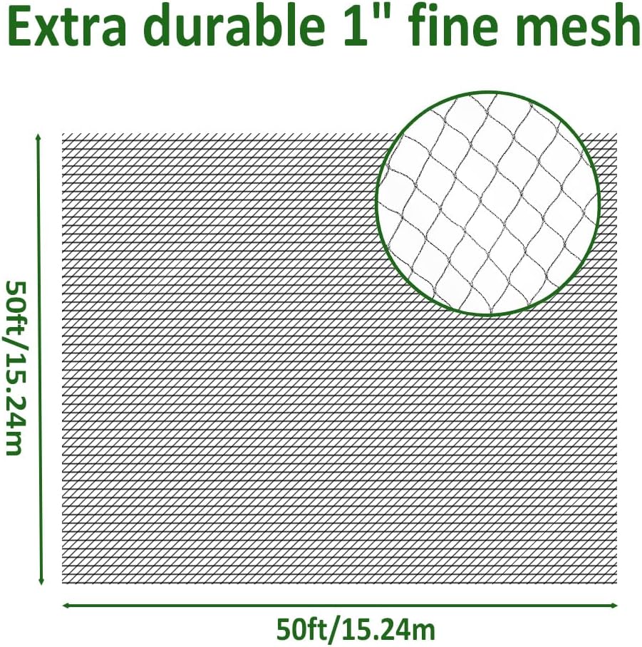 50 x 50 FT Bird Netting for Garden Woven Mesh Garden Netting for Plants, Vegetable, Fruit Trees, Blueberry Bushes, Strawberries Against Birds, Deer, Squirrels and Other Animals