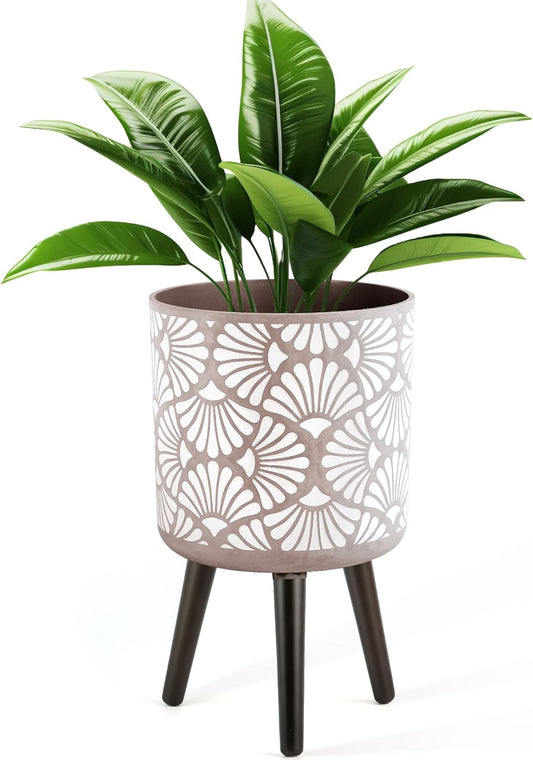 12 Inch Planter with Stand Mid-Century Tall Planter with Legs for Indoor Outdoor Plants