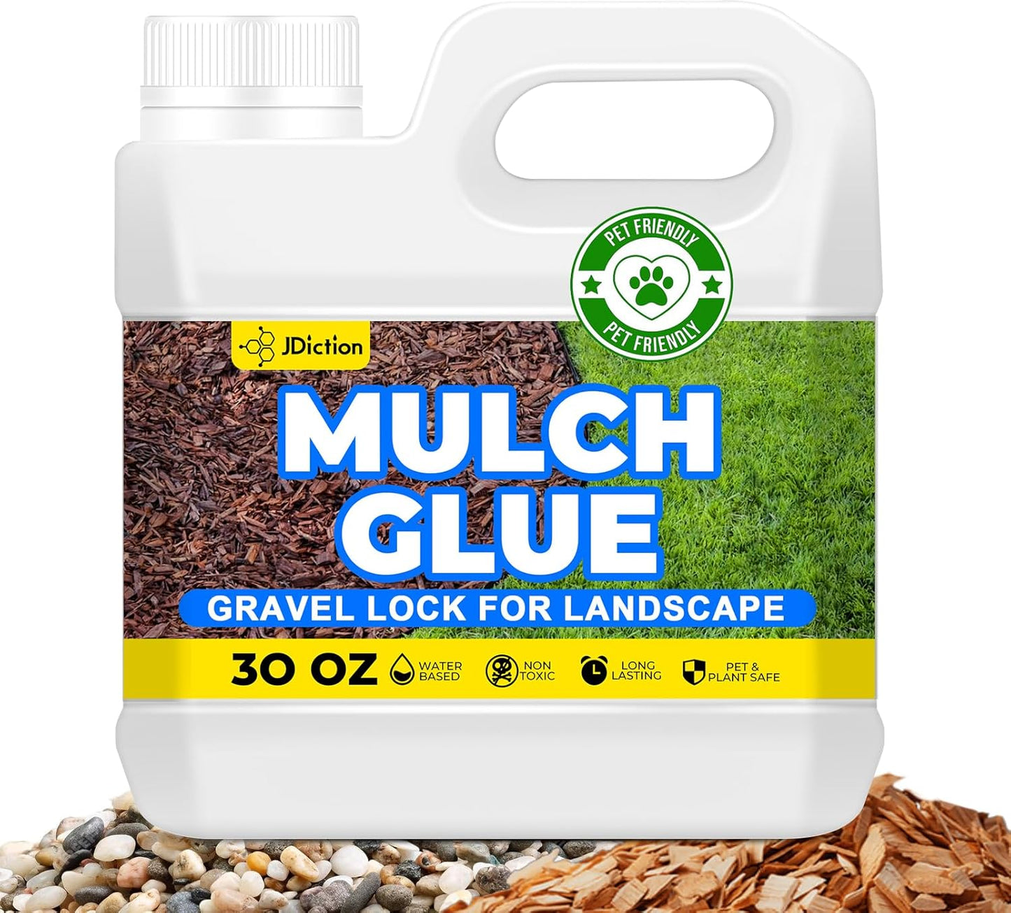 JDiction Mulch Glue 30oz for Landscaping, Gravel Binder, Rock Glue for Garden, Paths, Weather Resistant, Non-Toxic, Fast Drying, Lasts up to 2 Year