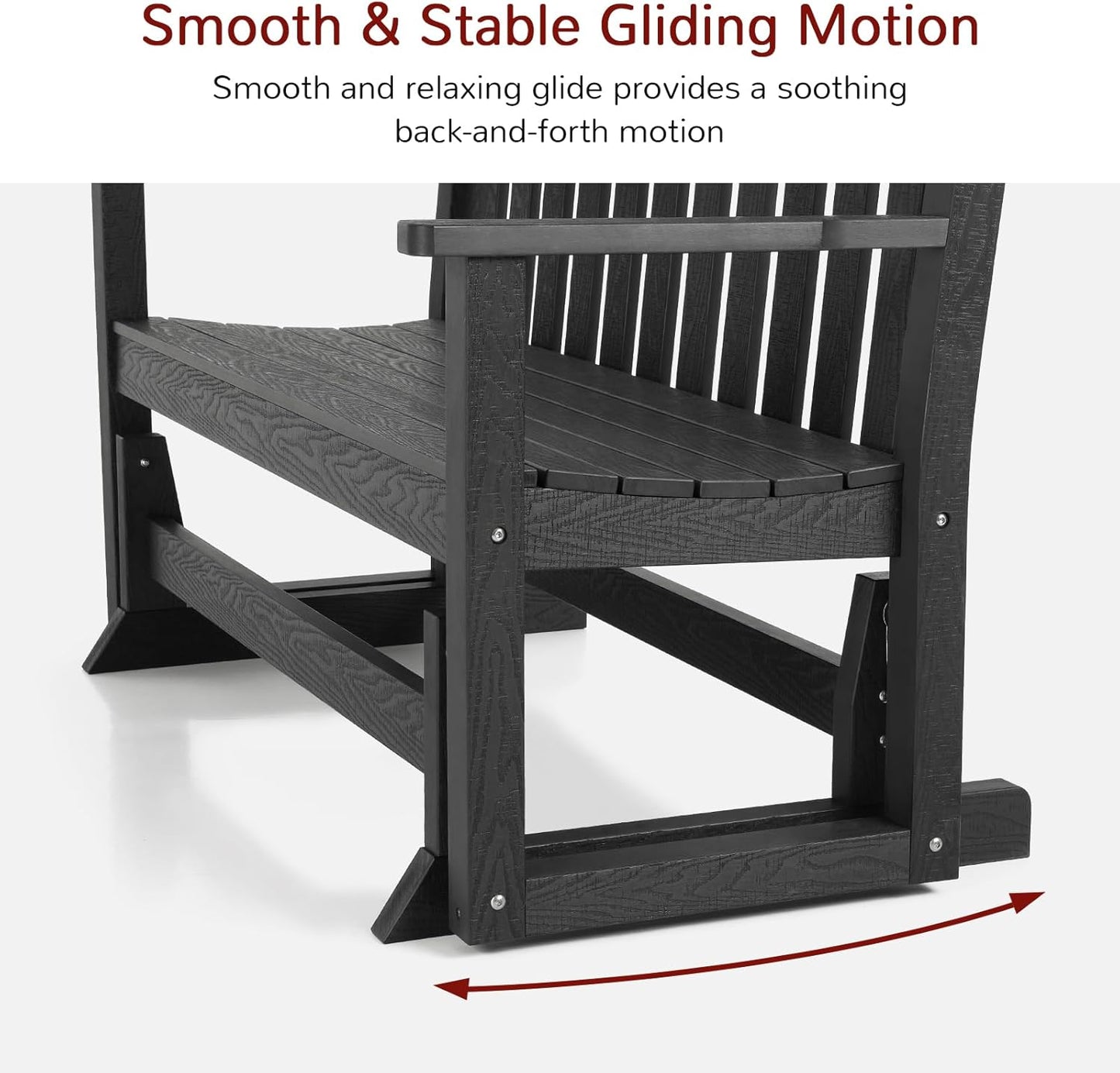 Stoog Outdoor Glider, All-Weather HIPS 2 Person Patio Glider Bench with 800 lbs Weight Capacity, Never Fade or Rot, for Garden, Backyard, Porch, and Deck, Black