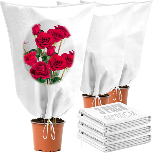 3 Pack Winter Plant Covers Freeze Protection with Drawstring, 23.6" x 31.4" Rose Cones for Winter Protection, Frost Cloths for Outdoor Plants Shrubs Trees Jacket Covers for Winter