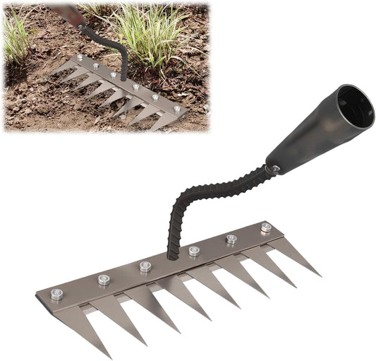 Iron Weeding Rake 2.0, New 5/6/7/8 Garden Weeder Rakes, Heavy Duty Yard Rake Hand Weeder Puller Tool for Efficient Weed Removal, Soil Cultivation, and Lawn Care, Without Stick (8 Teeth)