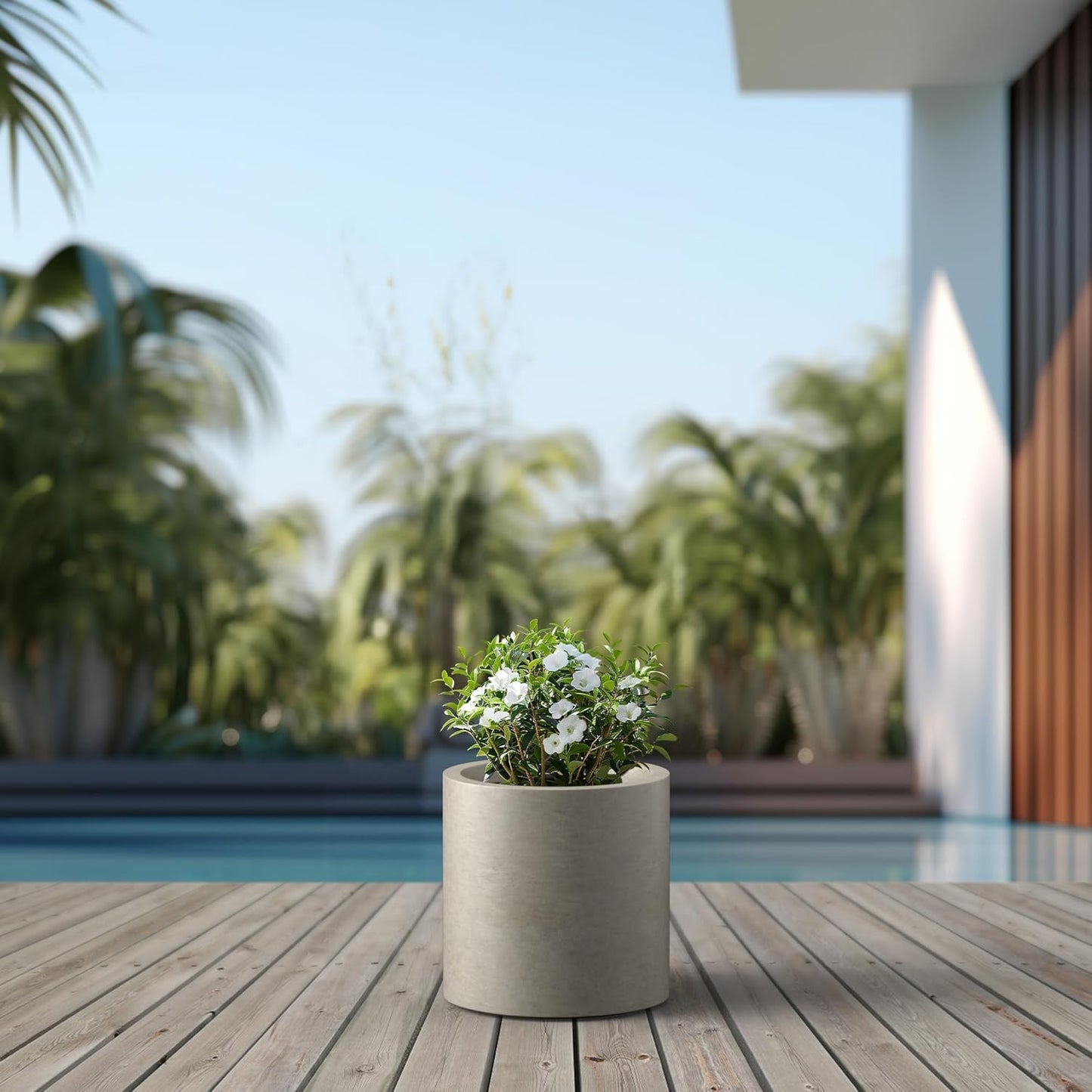 Kante 12.6" Dia Round Concrete Planter, Modern Style Large Cylindrical Plant Pot with Drainage Hole and Rubber Plug for Indoor Outdoor Patio, Weathered Concrete