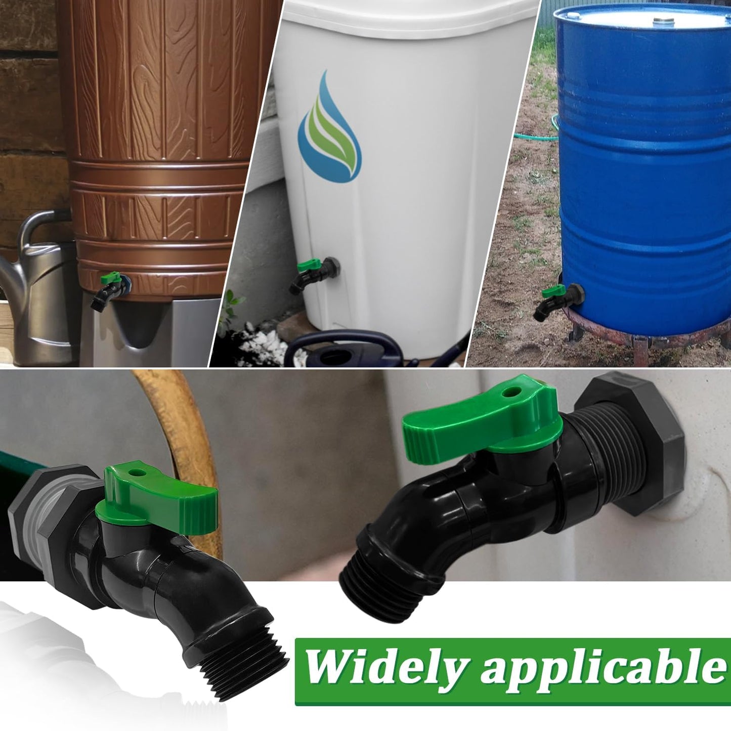 Plastics Rain Barrel Spigot Kit, High Flow Valve Core Water Tank Faucet+PVC Bulkhead Fitting,3/4 NPT to 3/4 GHT Rain Barrel Spigot for Plastic Bucket rainwater Drum Container Downspout Collector in