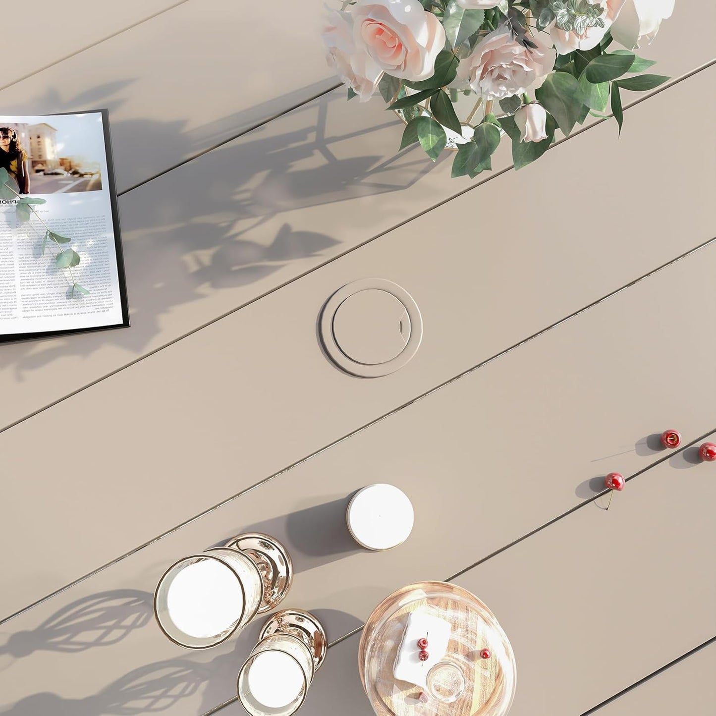 VICLLAX 7 Pieces Patio Dining Set, Outdoor Furniture Set Includes 47.2" Round Patio Table and 6 Patio Sling Chairs, Sandshell Color Tabletop and Fabric