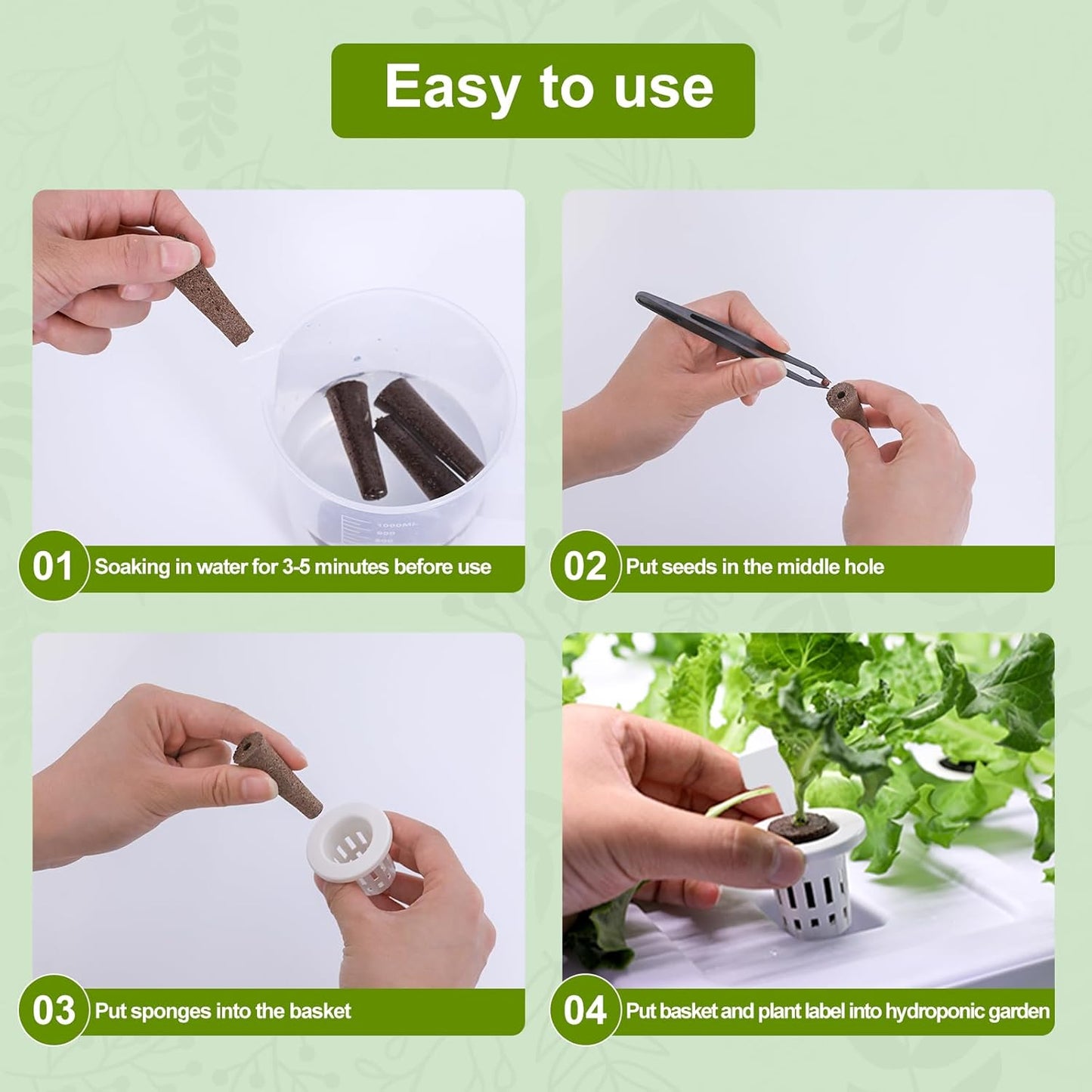 102 PCS Hydroponic Seeds Pods Kit for Indoor Hydroponic Systems,Seed Starter Pods Kit with 80 Pack Grow Sponge,20 Plant Labels and 2 Tweezers