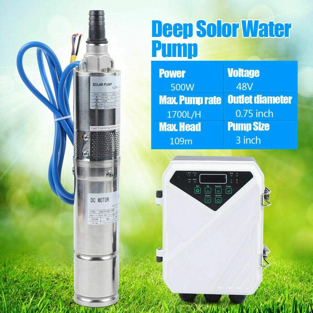 3 Inch Solar Water Pump Submersible Well Deep Bore Screw Well Garden Irrigation Kit with MPPT Controller (48V 500W)