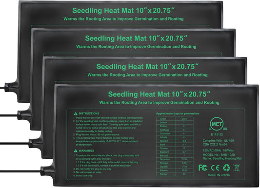 Seedling Heat Mat 4 Pack, MET Certified Heating Mat for Plants Grow Seed Starting Greenhouse, Waterproof Durable Germination Warm Hydroponic Heating Pad