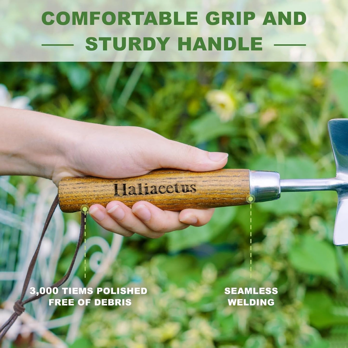 Haliaeetus Garden Trowel, Bend-Proof Stainless Steel Hand Trowel, Trowel Garden Tool with Comfortable Grip Wood Handle, Large Shovel Head Gardening Trowel for Potting up Plants and Digging in Plants
