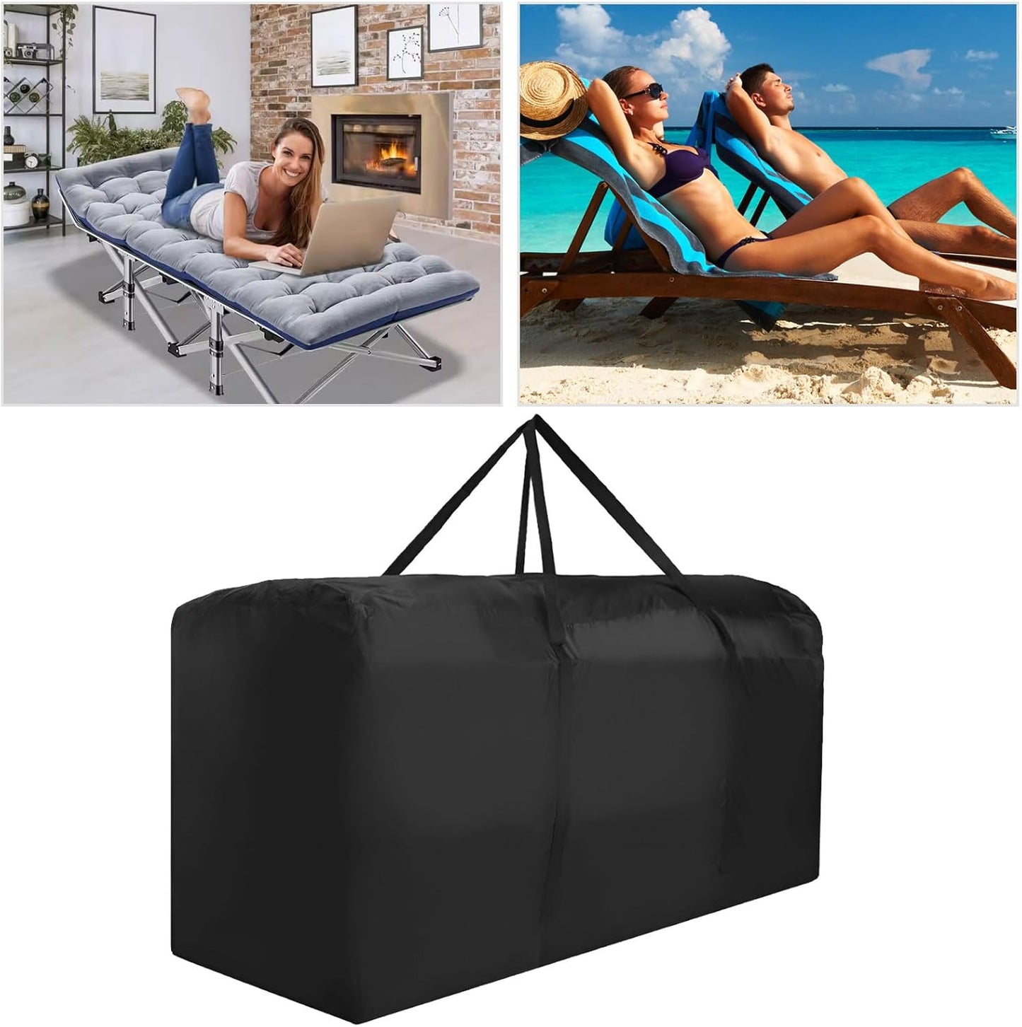 Patio Waterproof Extra Large Protective Zippered Outdoor Cushion Furniture Storage Bag with Handles, 68in L x 30in W x 20in H (1 Pack)