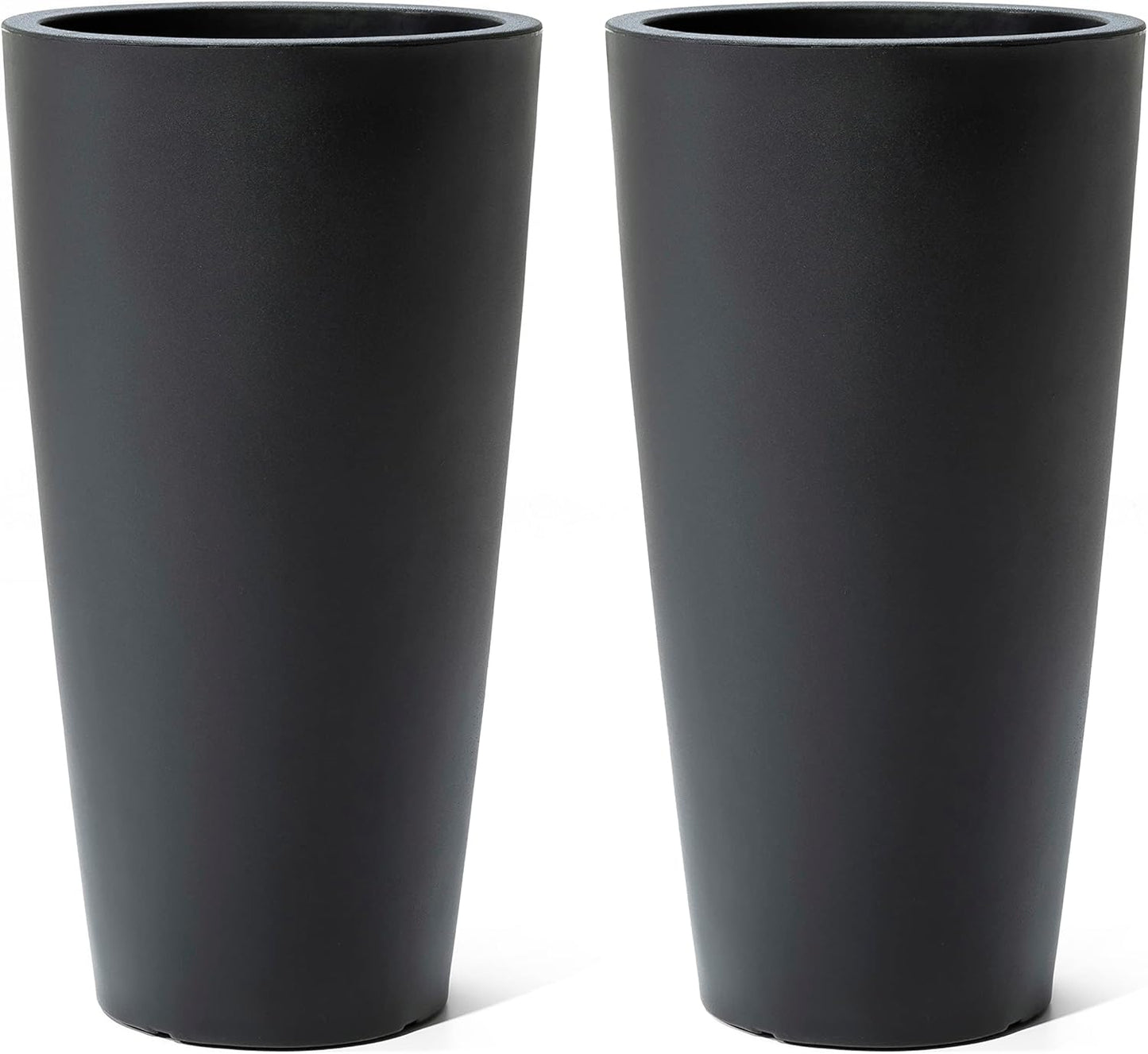 Step2 Tremont Tall Round Tapered Planter, Large Planters for Outdoor Plants, Gardening and Flower Pot for Patio or Porch, Efficient Drainage, Durable Plastic, Onyx Black, 2-Pack