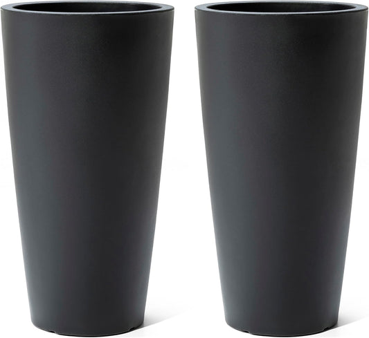 Step2 Tremont Tall Round Tapered Planter, Large Planters for Outdoor Plants, Gardening and Flower Pot for Patio or Porch, Efficient Drainage, Durable Plastic, Onyx Black, 2-Pack
