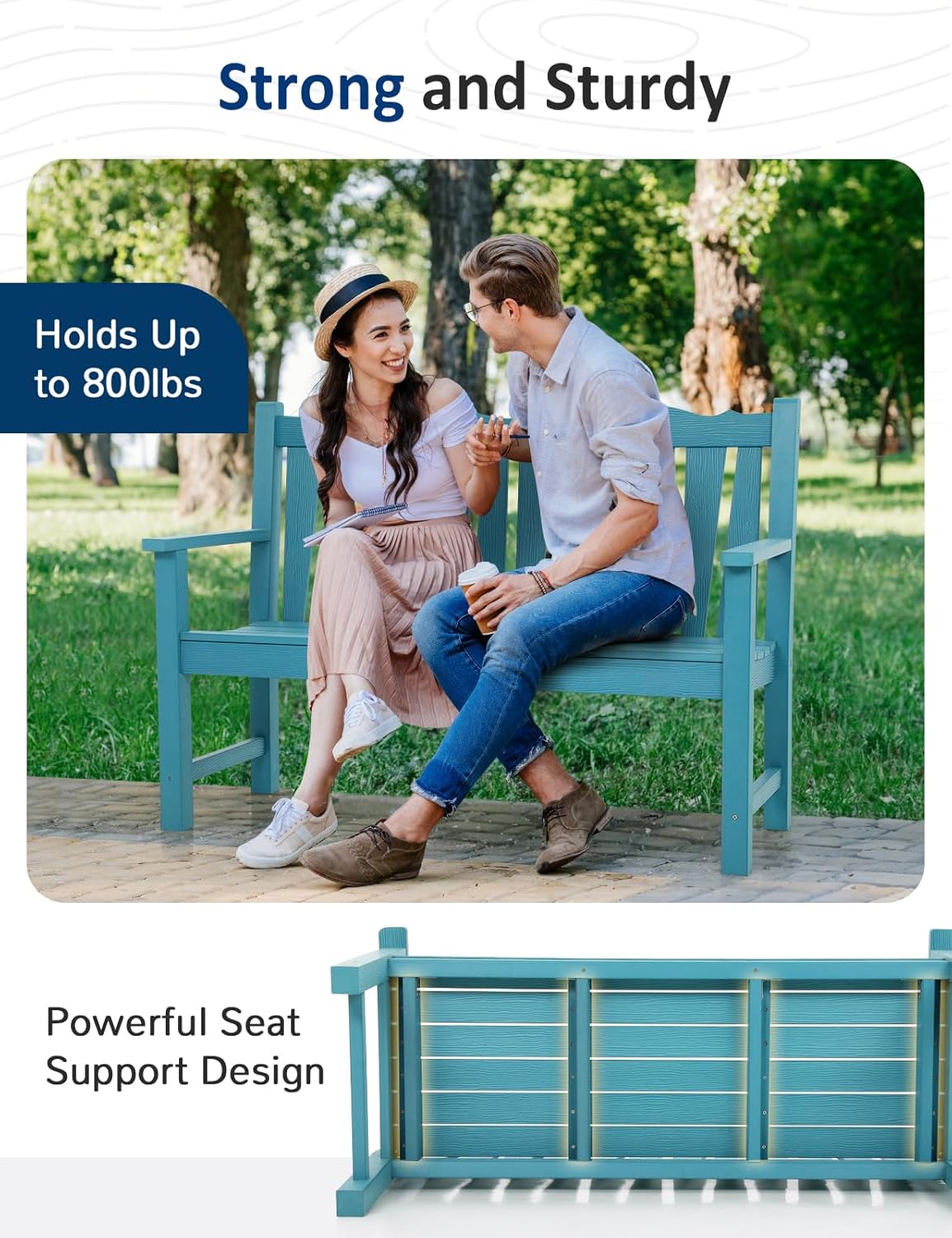 Outdoor Bench Set of 2, Weatherproof Garden Benches for Outdoors, All Weather HIPS Patio Bench Holds up to 800lbs, Never Rot or Fade, Comfort Bench for Porch Garden Patio Yard and Park