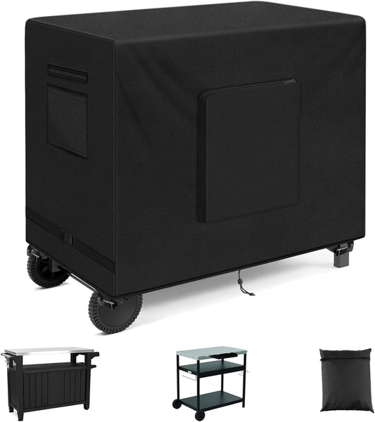 SIRUITON Outdoor Bar Cart Cover for 60 Inch Portable Outdoor Table, Heavy Duty 600D Oxford Fabric Outdoor Waterproof BBQ/Worktable Metal Movable Table Cover