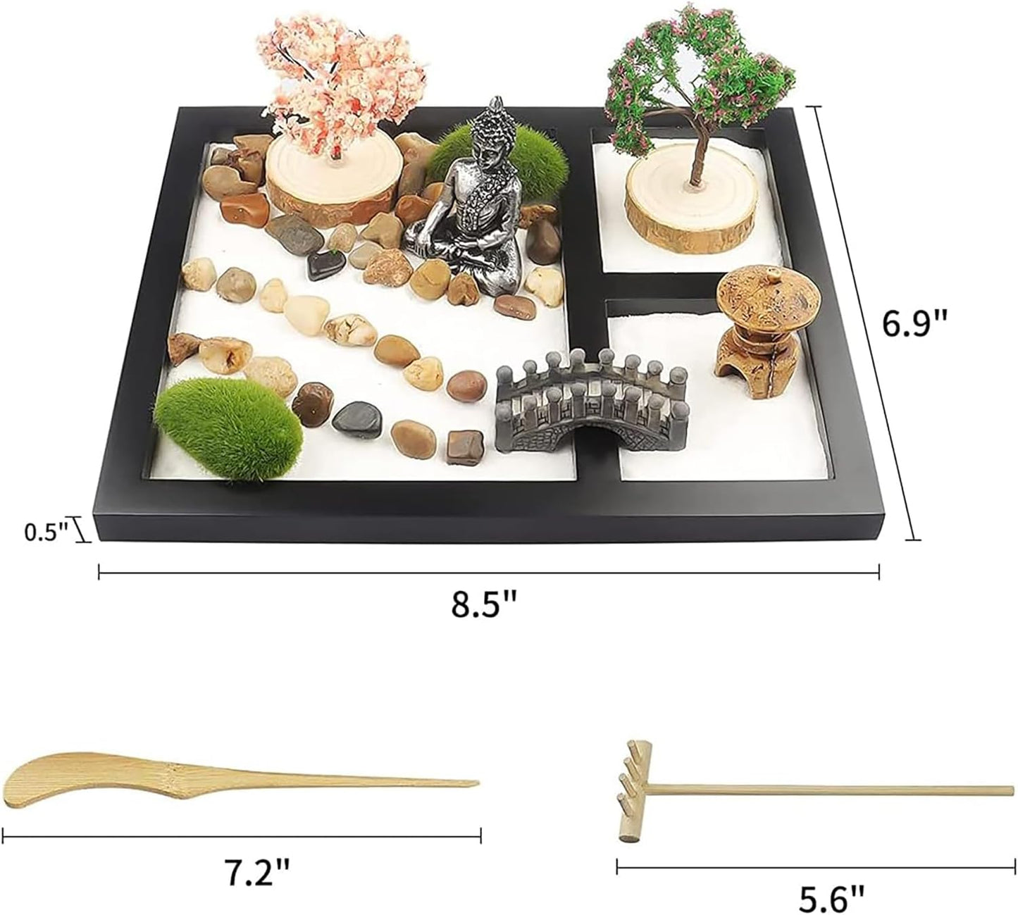 Meditation Japanese Zen Garden, Sand Garden Tools Accessories Box Set, Suitable for Home Office Desk Bonsai Decoration