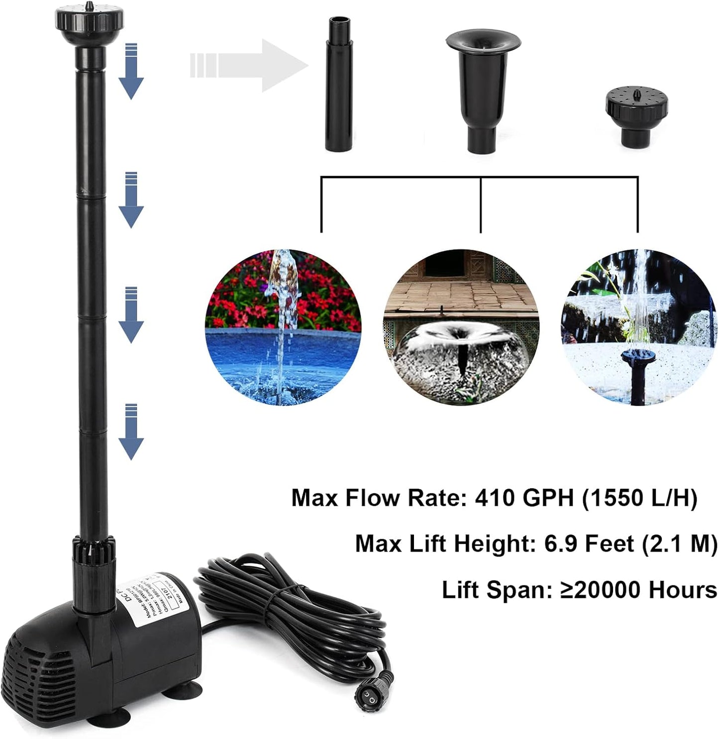 ECO-WORTHY Solar Fountain Water Pump Kit 25 W, 410GPH Submersible Powered Pump and 25 Watt Solar Panel for Sun Powered Fountain, Fish Pond, Pond Aeration, Hydroponics, Garden Decoration, Aquaculture