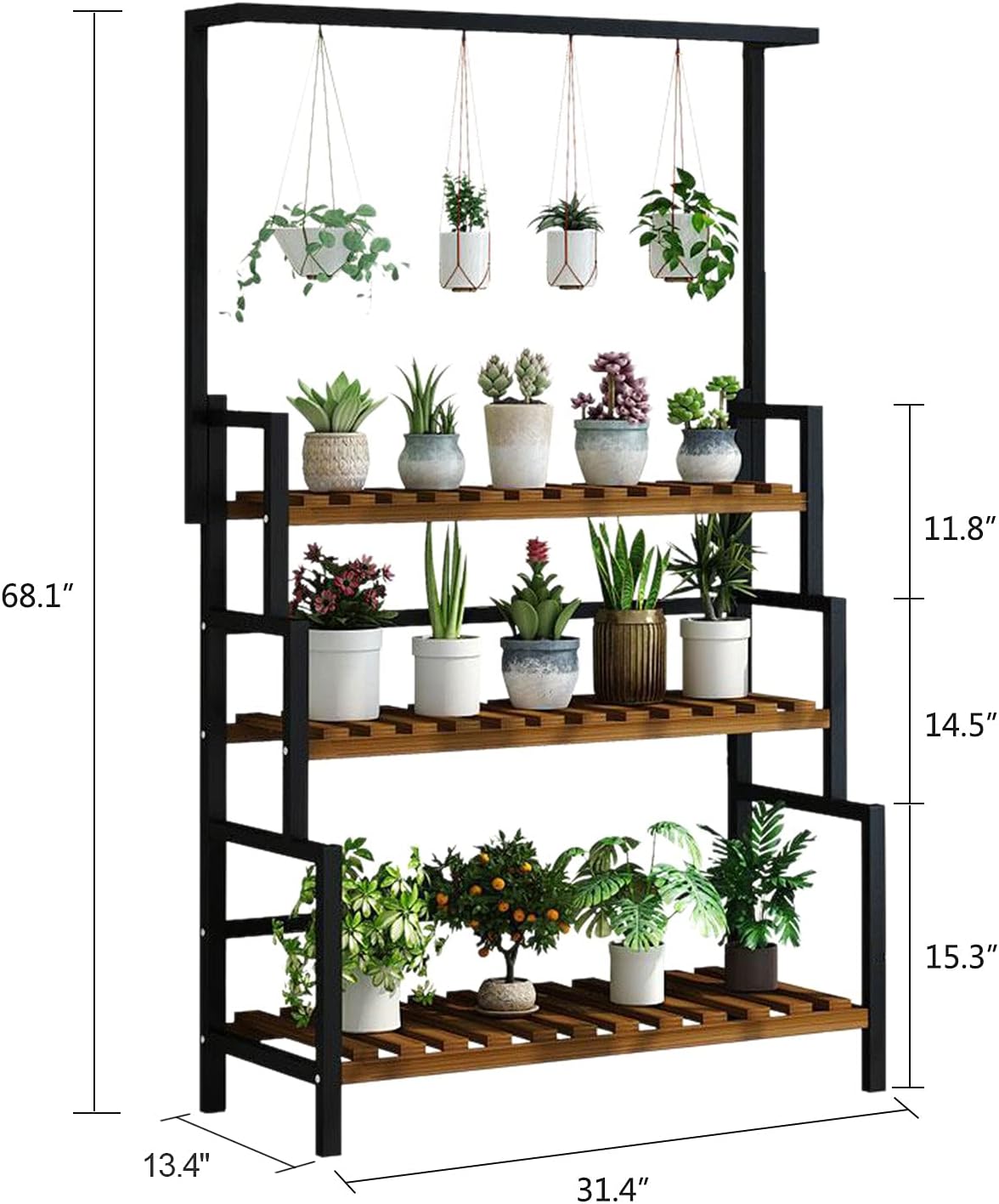 3-Tier Hanging Plant Stand Planter Shelves Flower Pot Organizer Rack Outdoor Indoor Display Shelving Plants Shelf Unit Holder for Terrace Garden Corner Balcony, Living Room Storage