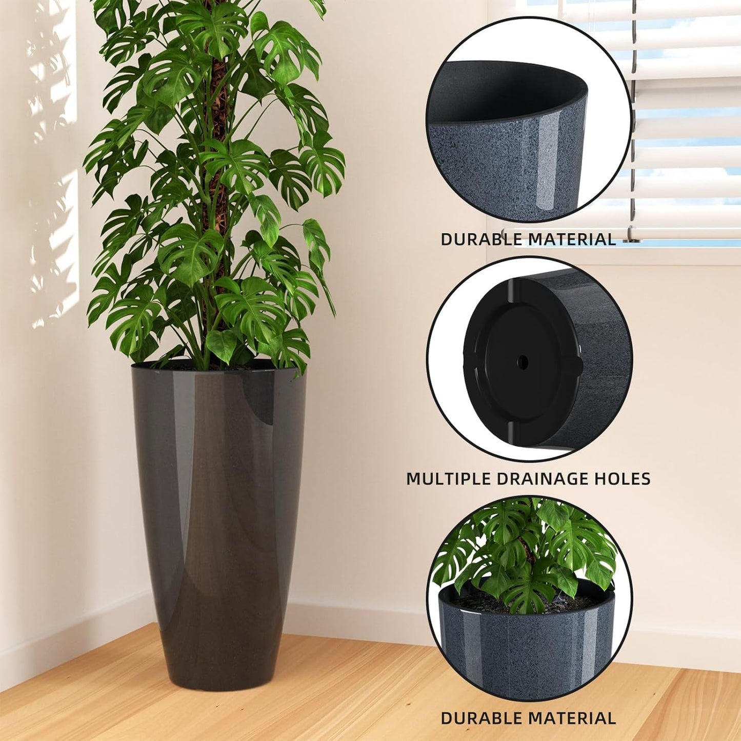 QCQHDU 21 inch Tall Planters for Outdoor & Indoor Plants, 2 Pack Sturdy Plant-Flower-Tree Pots for Front Porch Patio Deck Living Room Decor
