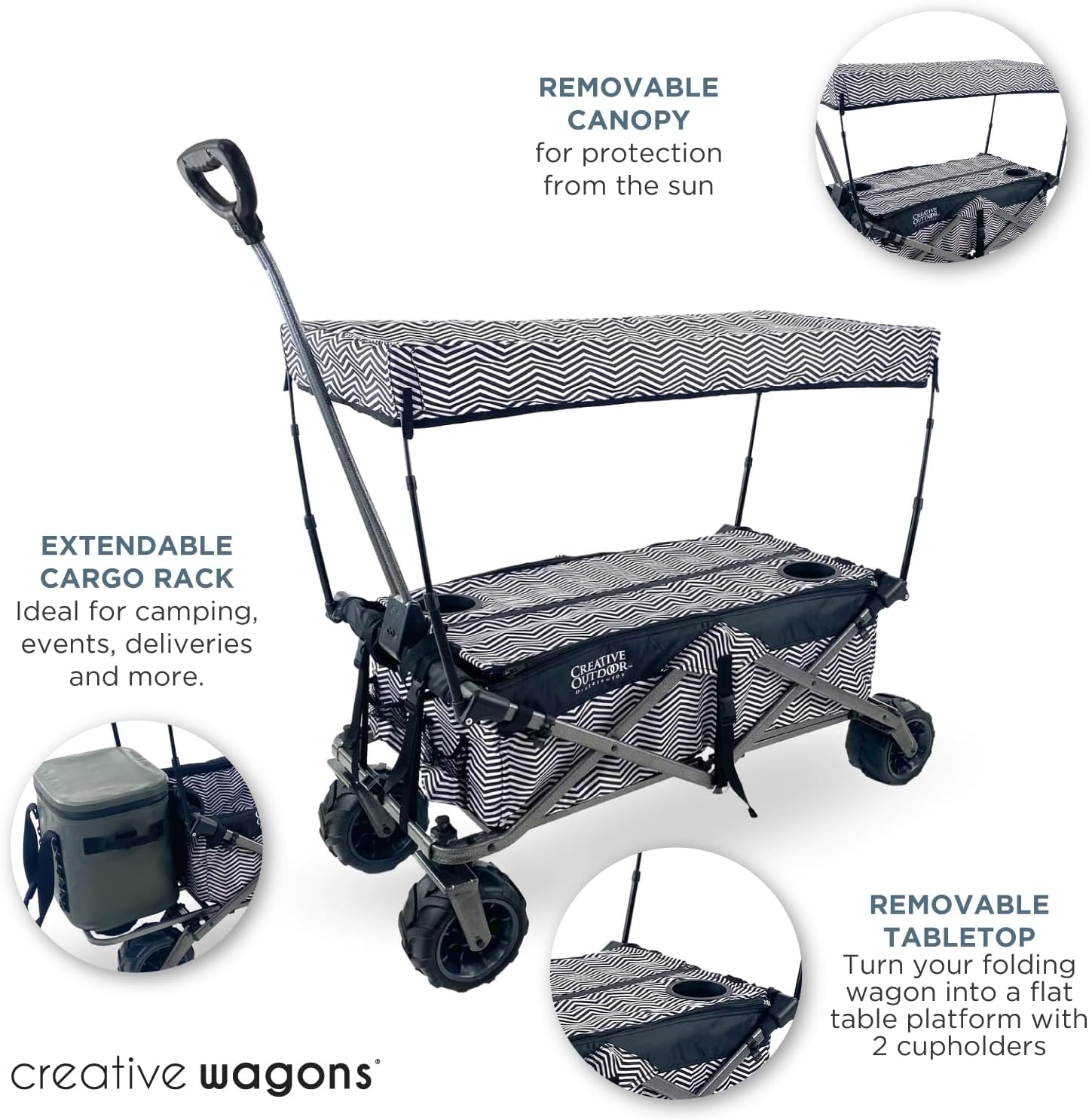 Creative Outdoor All-Terrain Deluxe Wagon | 360 Swivel All Terrain Wheels | Great for Beach, Park, Garden & Tailgate | Multiple Color Options