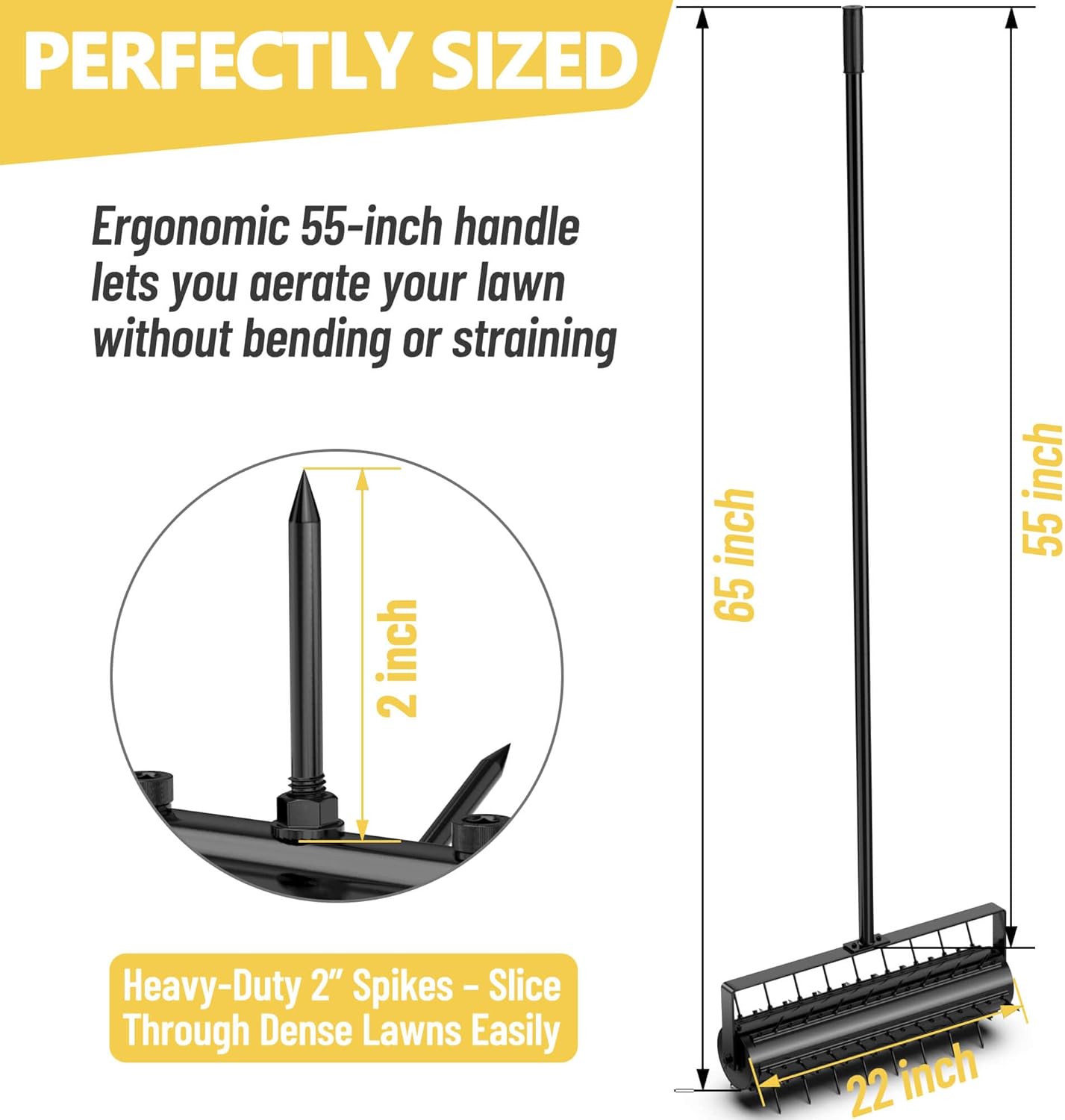 22-Inch Patented Lawn Aerator, Rolling Aerator Lawn Tool, Heavy Duty Lawn Aerator Tool, Grass Aerator & Garden Tools for Aeration & Soil Health