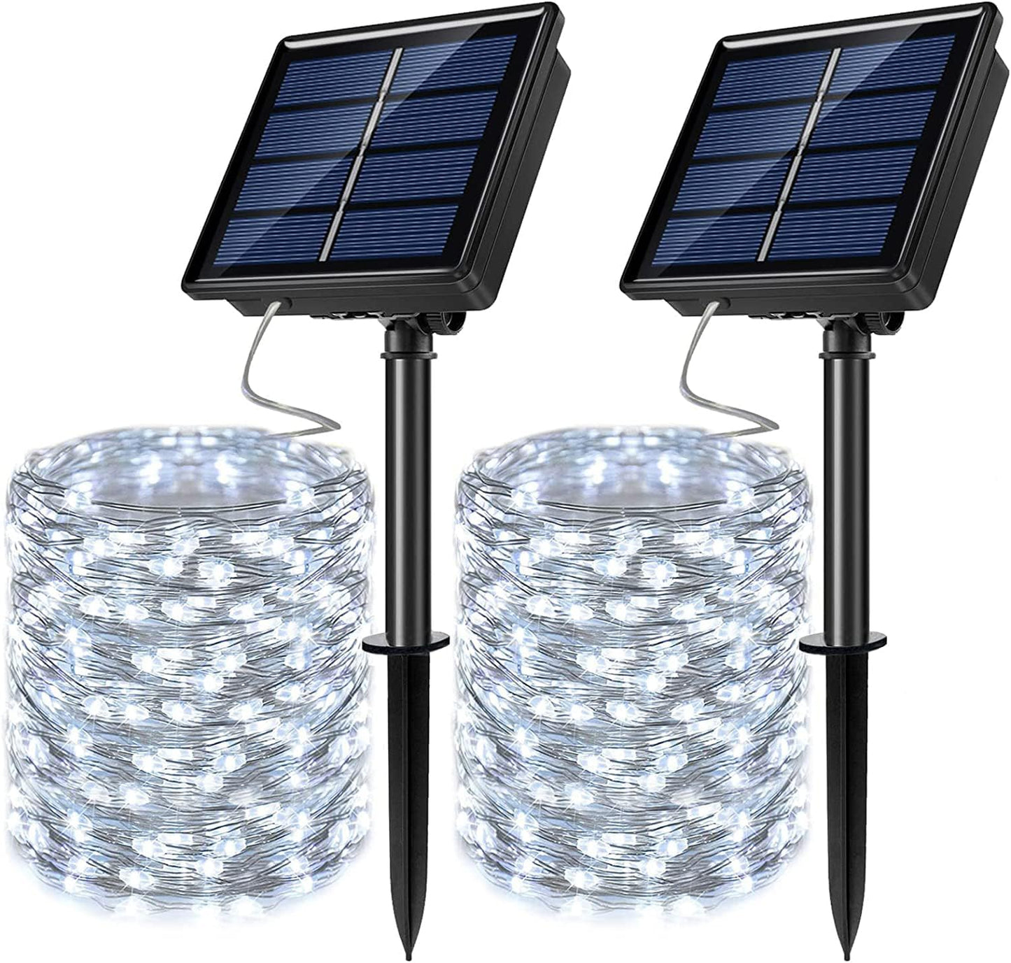 2 Pack Solar Powered Fairy String Lights Outdoor Waterproof 8 Modes Twinkle Christmas Decorations Lights, Each 33ft-100LED, 40ft-120LED, 66ft-200LED, 80ft-240LED, (White, 33)
