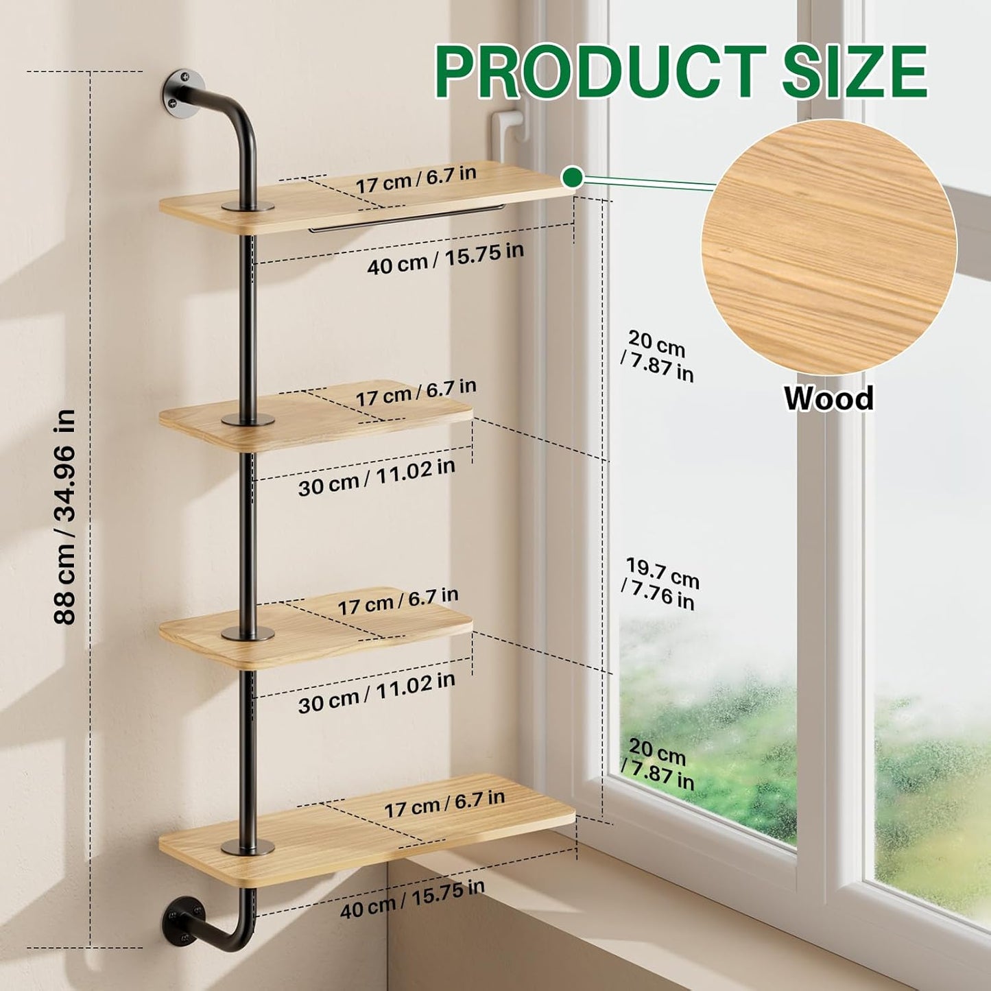DELLAN Rotating Window Plant Shelves, 4-Tier Plant Shelf for Window, Wall Mounted Indoor Hanging Plants Shelf, Windows Sill Plant Shelf Wall Mounted