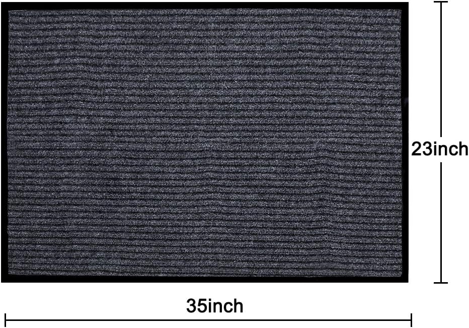 Fani Heavy Duty Large Grey Striped Floor Door Mat - Waterproof Low Profile Home Rug with Anti-Skid Rubber Back (Gray, 23" x 35")