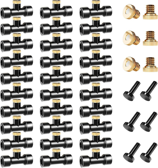 Misting Nozzles Kit Include 36 Pcs Misting nozzle 30 Pcs Misting 6 Pcs Plug nozzle tees for Outdoor Spray Cooling System (72 Pieces)