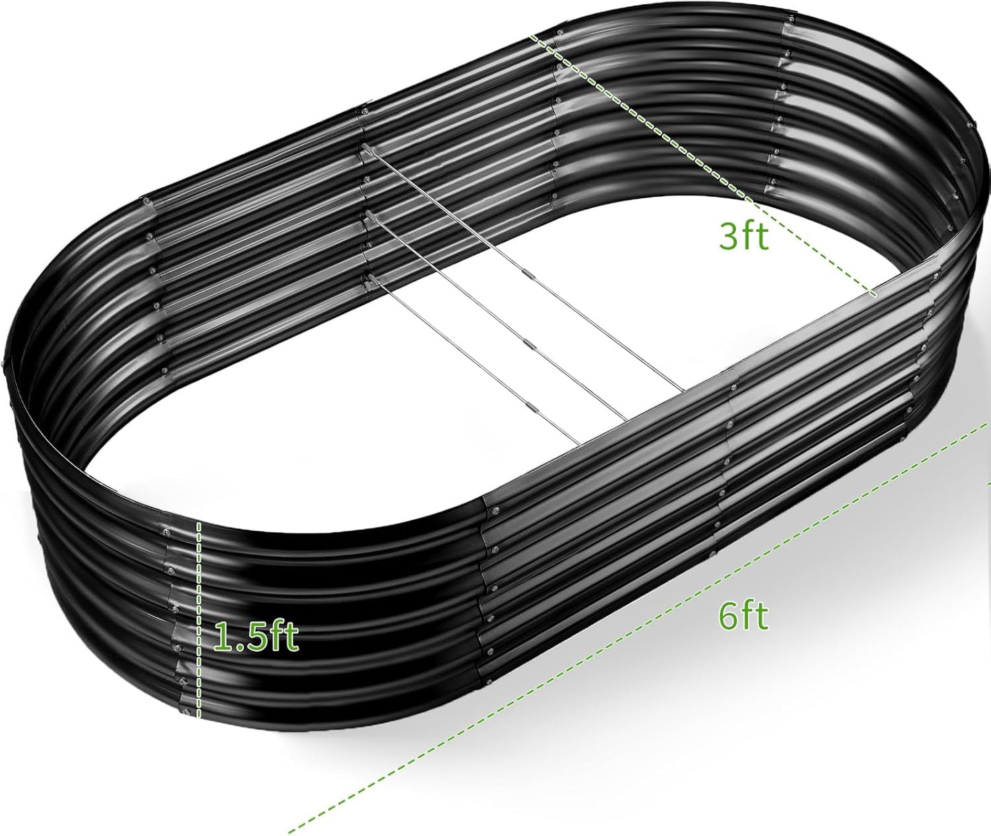 Land Guard 6x3x1.5ft Galvanized Raised Garden Bed Kit, Metal Planter Boxes Outdoor, Oval Metal Raised Garden Bed for Vegetables, Flowers (Dark Gray)