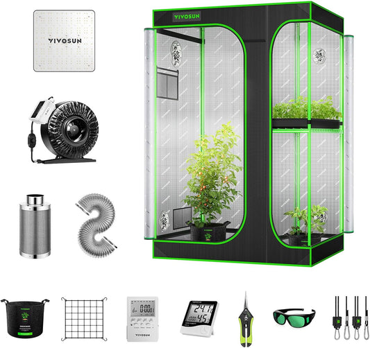 VIVOSUN GIY 4x3 Grow Tent Complete System, 2-in-1 4x3 ft. Grow Tent Kit Complete with VS1000 Led Grow Light, 4 Inch 203 CFM Inline Fan, Carbon Filter, 8 ft. Ducting Combo