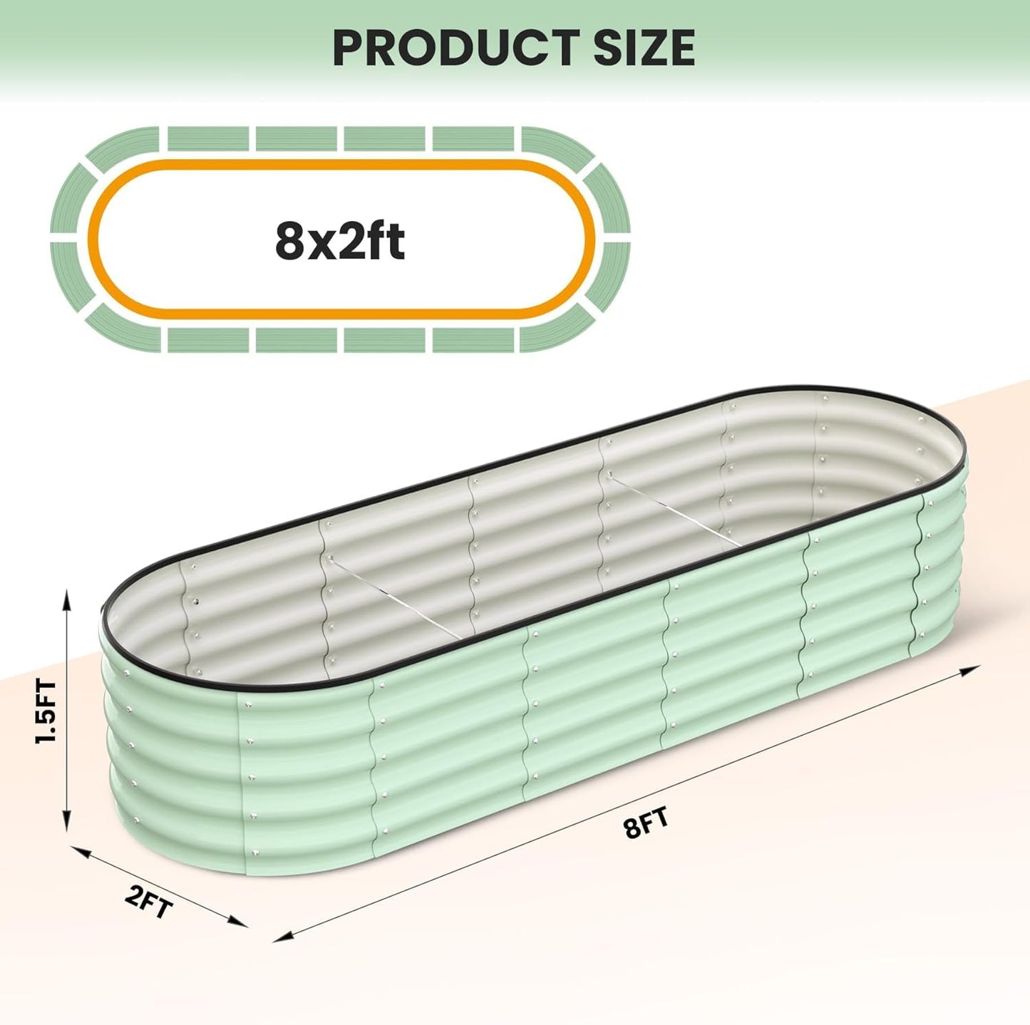 Galvanized Raised Garden Bed, 8x2x1.5Ft Metal Planter Box Outdoor, Oval Open-Ended Base Planter Raised Boxes for Vegetables Flower Herb