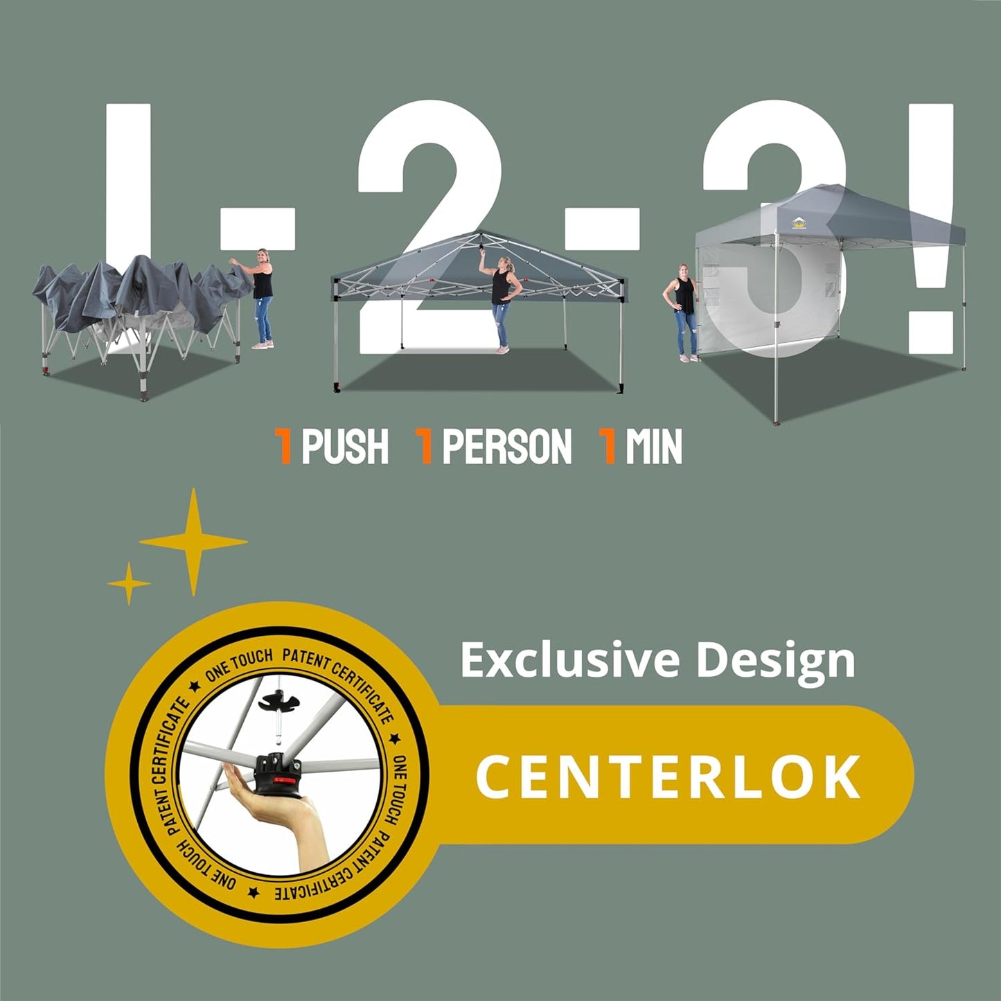 CROWN SHADES 10x10 Pop Up Canopy with 1 Side Wall - Beach Tent with One Push Setup - Outdoor Sun Shade for Events, Parties, Camping - Gazebo with STO-N-Go Cover Bag (Grid Grey)