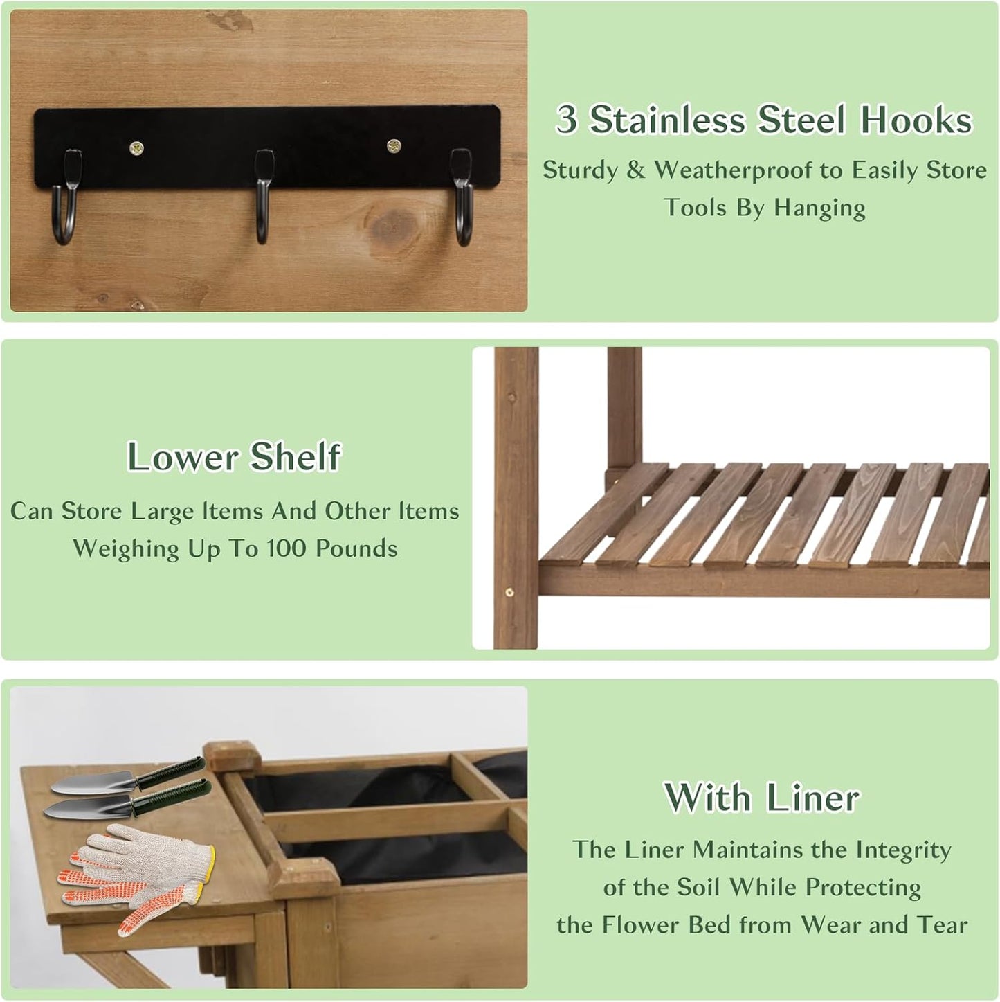 Raised Garden Bed Outdoor with Legs, 81"x 23" x 31" Elevated Wood Planter Box Stand for Backyard Patio, Garden Flower Beds with Liner Hooks Divider Panel Drainage Holes, Gift for Gardening, Brown