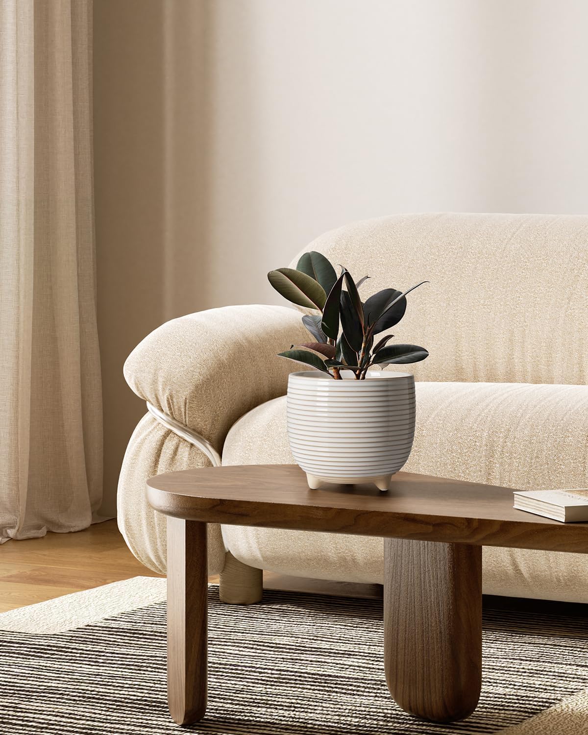 LE TAUCI Ceramic Plant Pots, 5.1 + 6.4 Inch Footed Pots for Plants, Modern Flower Pots for Home and Office, Indoor Planters with Drainage, Reactive Glaze White