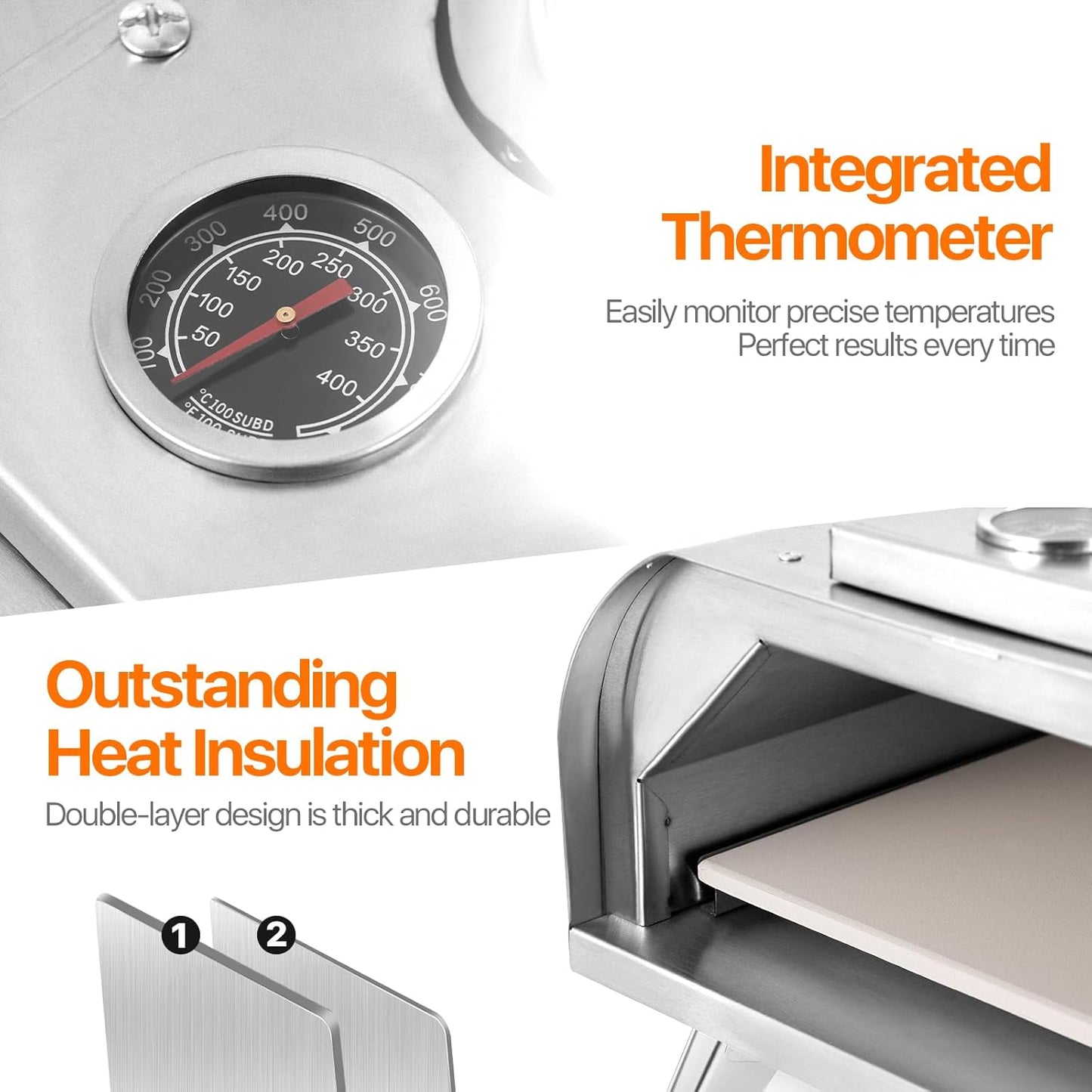 Pizza Oven 13 Inch Outdoor Wood Fired Portable Stainless Steel Pizza Oven with Pizza Stone for Family Outside Cooking Camping Backyard BBQ Pizza Maker Garden Kitchen(Silver 13IN)