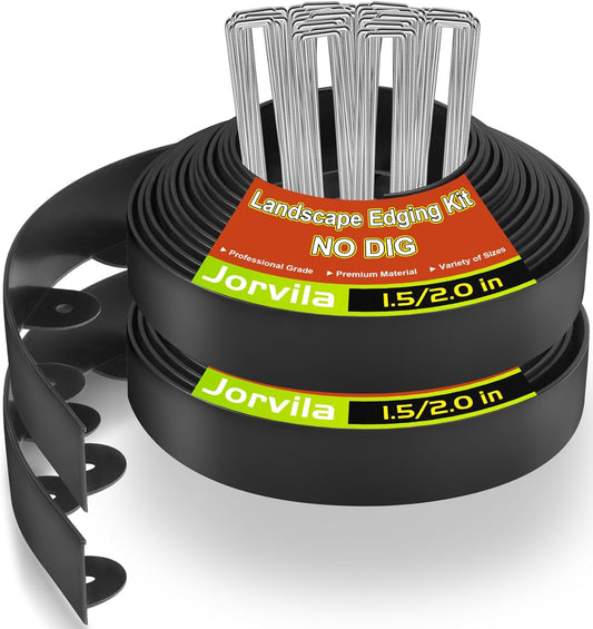 Landscape Edging, 1.5" x 80' Plastic Garden Edging with 100 Pcs Metal Spikes, Flexible Garden Border for Lawn, Landscaping, Flower Beds