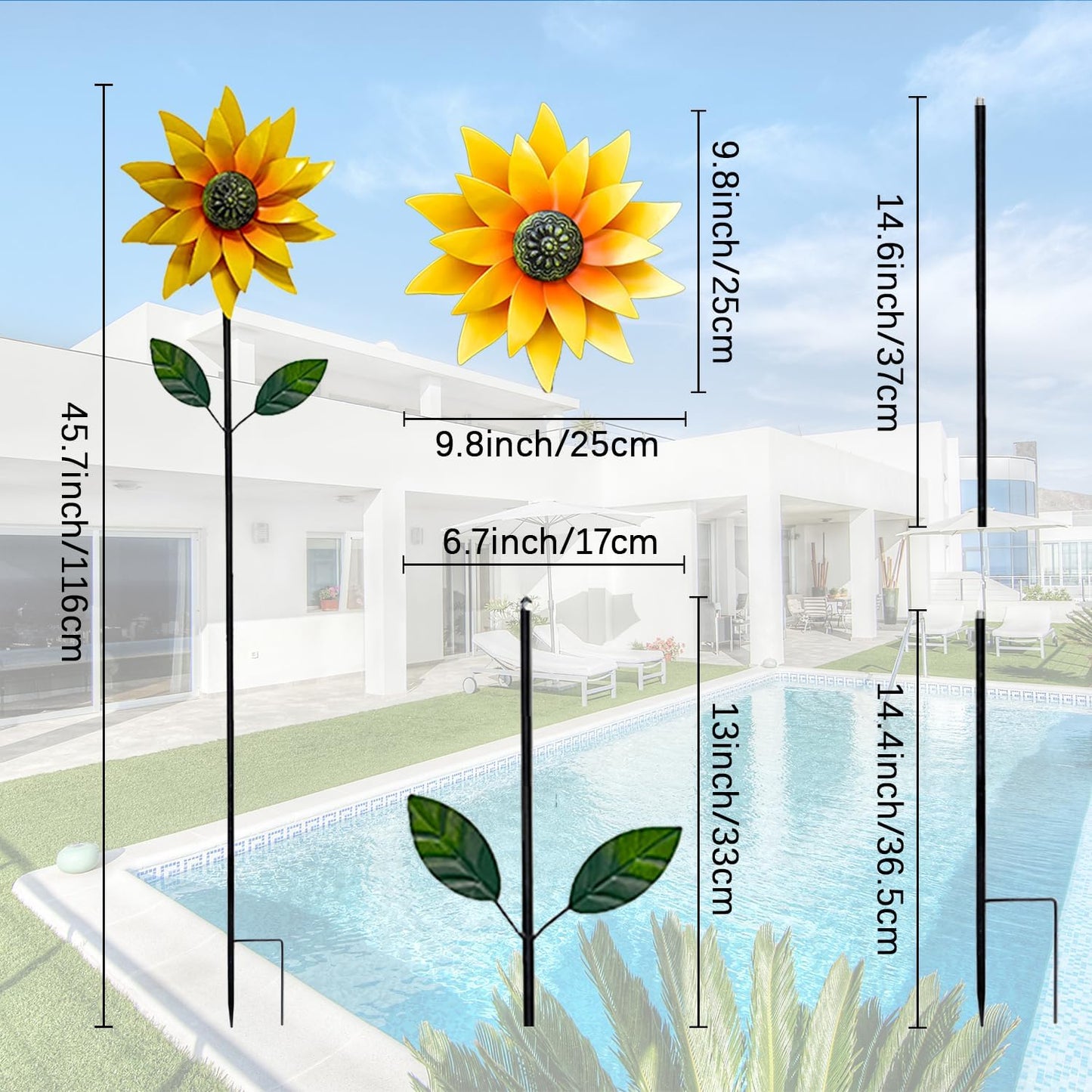 Sunflower Wind Spinner Outdoor, Metal Wind Sculptures with Stake, Outdoor Windmill Flower Pinwheels Decorations for Yard Garden Lawn Patio Decor 46 * 10 inchs