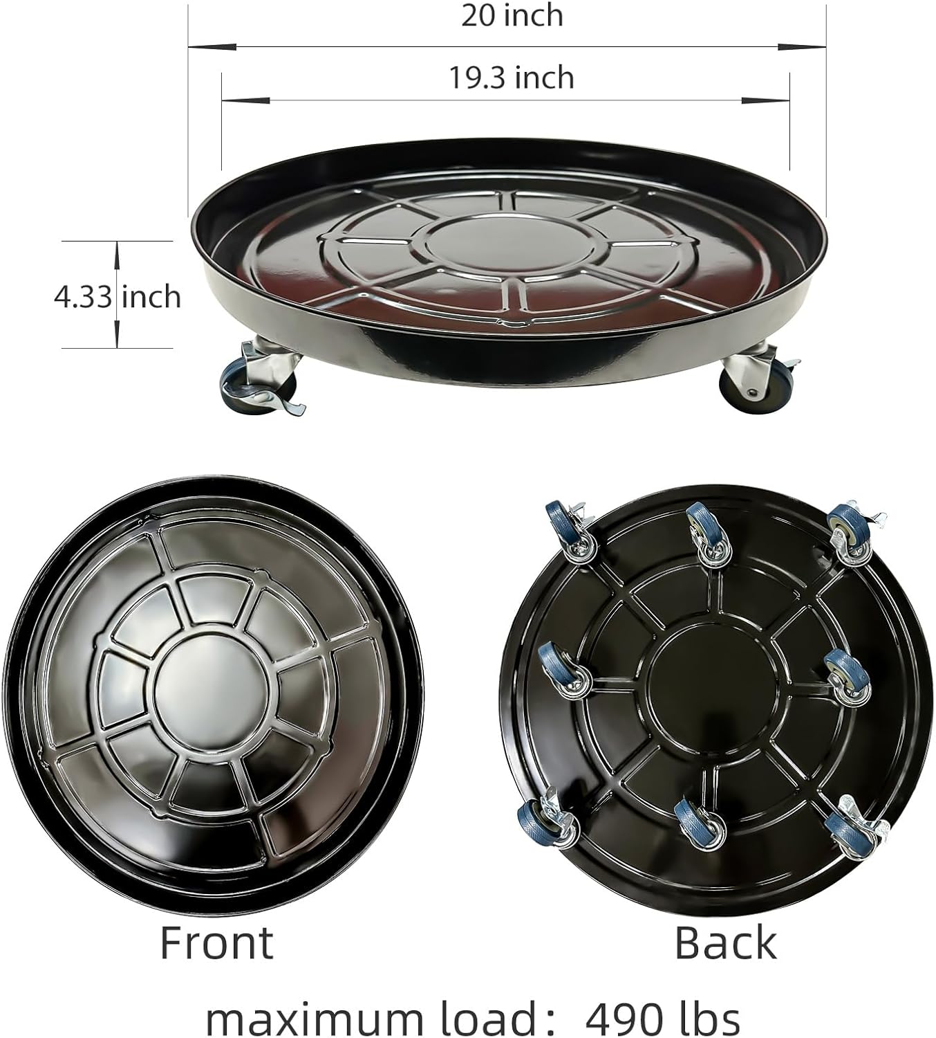 Choclaif Plant Caddy with Wheels, 2 Pack Black Heavy Duty Plant Stand with Universal Wheels, Round Pot Trolley for Indoor Outdoor (20)