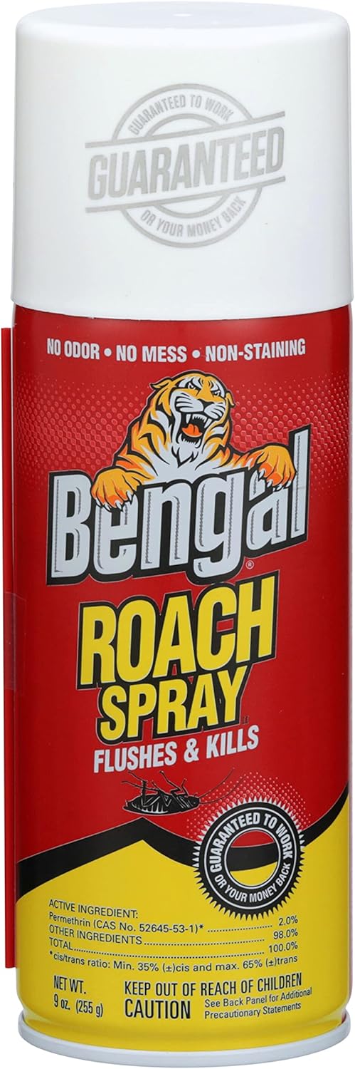 Bengal Roach Spray, Odorless Stain-Free Dry Spray, 3-Count, 9 Oz. Aerosol Cans