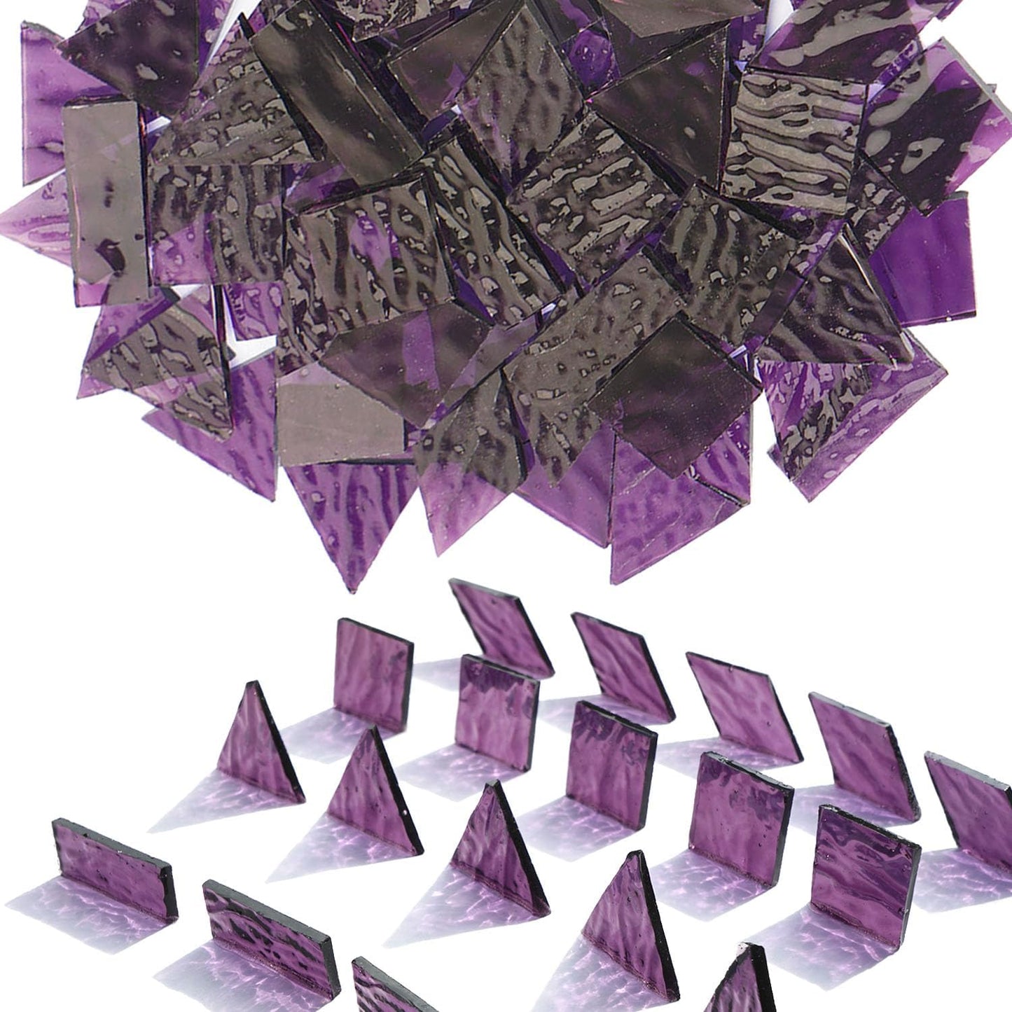 200G Oversize Transparent Glass Mosaic Tiles for Crafts, 4 Shapes Textured Cathedral Stained Glass Mosaic Pieces for Mosaic Art Decor, Violet Purple