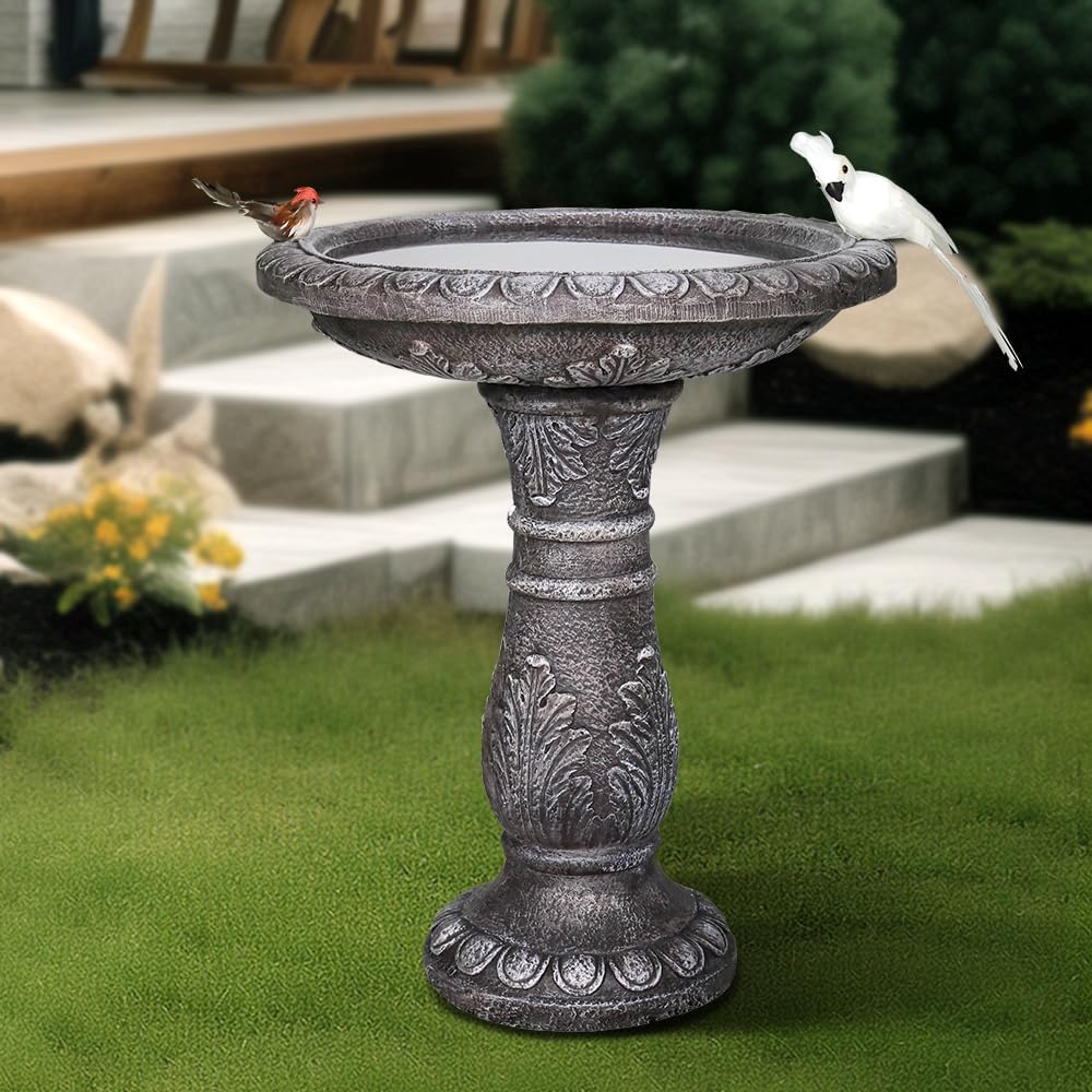 24.4" H Concrete Bird Bath for Outdoors - 24.4" H * 20" Φ Bird Bath for Outside, Classical Birdbath Patio Decor