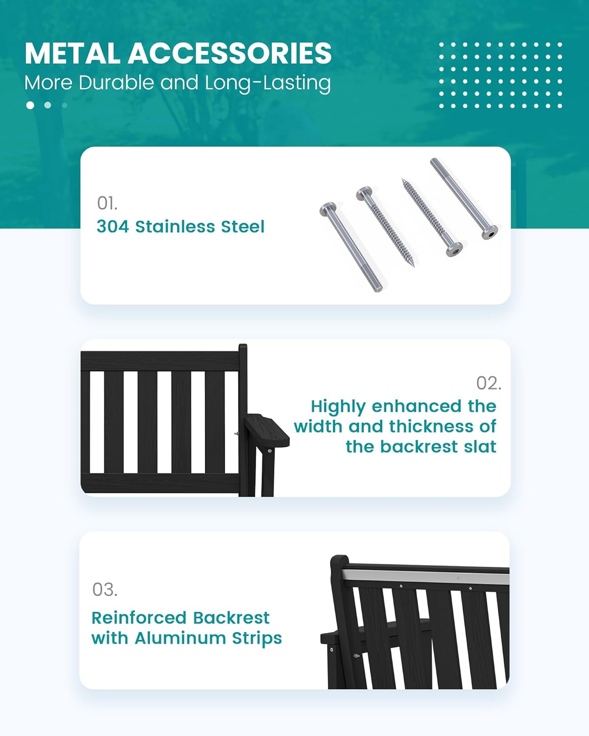 SERWALL Outdoor Bench, HDPE Outdoor Benches Weatherproof, 2-Person Garden Bench with 660 lbs Weight Capacity, Patio Benches for Outdoors, Garden, Porch, Backyard and Park, Black