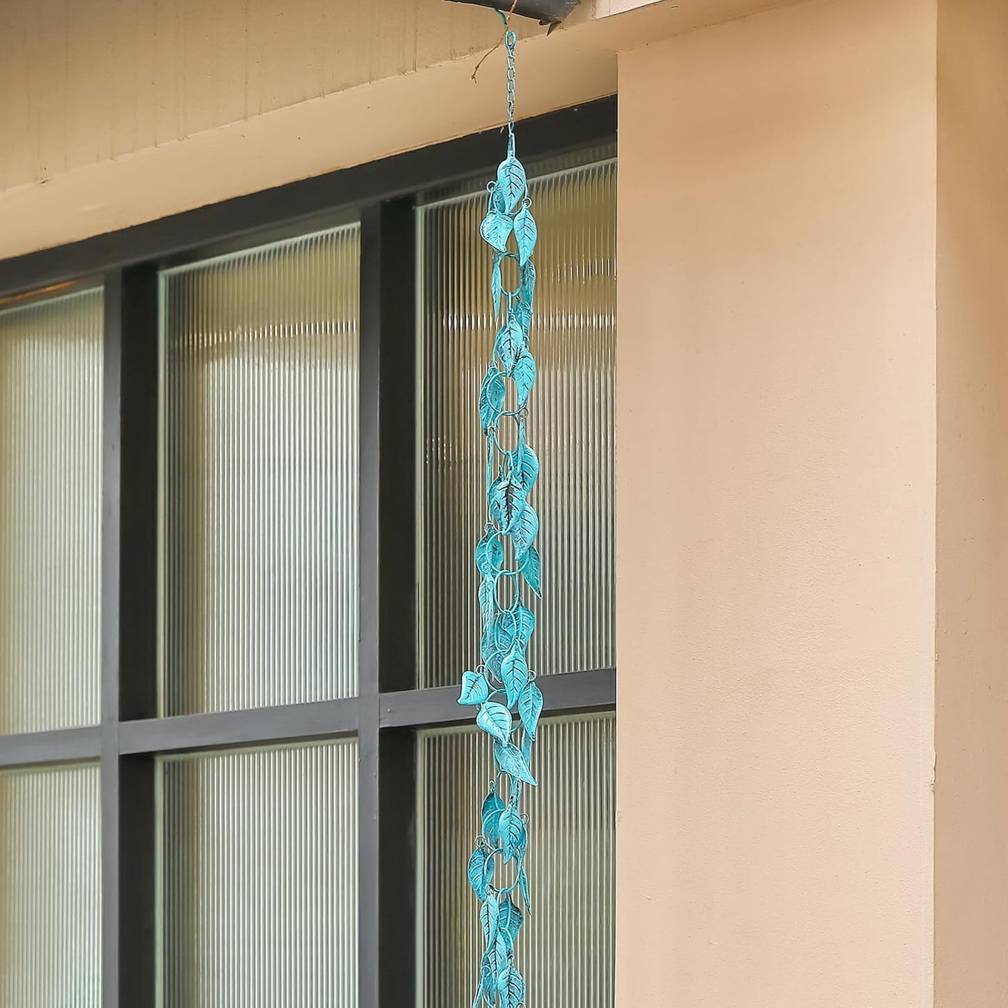 Leaves Rain Chain, 8.5 Ft Rain Chains for Gutters and Downspouts, Decorative Gutter Chain Downspout, Metal Leaf Rain Catcher Chain for Outside, Antique Blue Rainchain, Outdoor Garden Decor