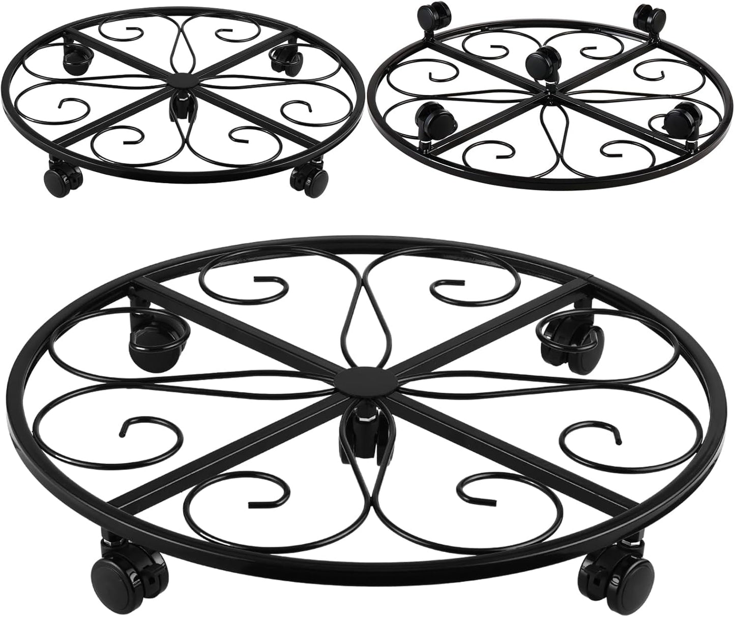 3 Packs 20” Plant Caddy with Wheels Metal Plant Stand on Wheels for Indoor and Outdoor Plants Rolling Plant Stand with Casters Heavy Duty Plant Dolly Roller Caddy, Black