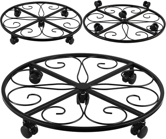 3 Packs 20” Plant Caddy with Wheels Metal Plant Stand on Wheels for Indoor and Outdoor Plants Rolling Plant Stand with Casters Heavy Duty Plant Dolly Roller Caddy, Black