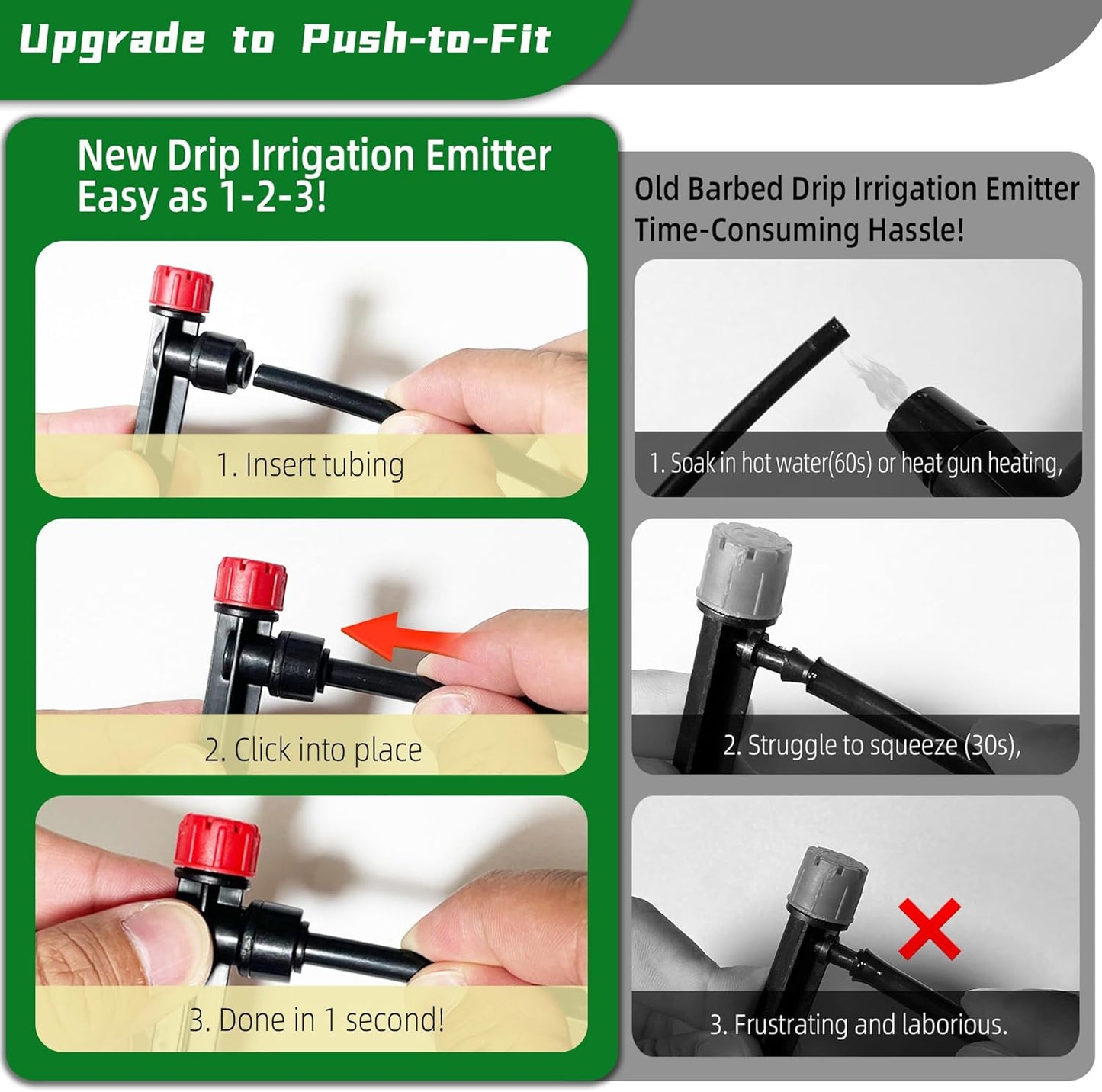 60PCS Push-to-Fit Drip Irrigation Emitters for 1/4 inch Irrigation Tubing, Adjustable 360 Degree Drip Emitter Sprayer with Stake, Irrigation Dripper Sprinklers for Drip Irrigation System